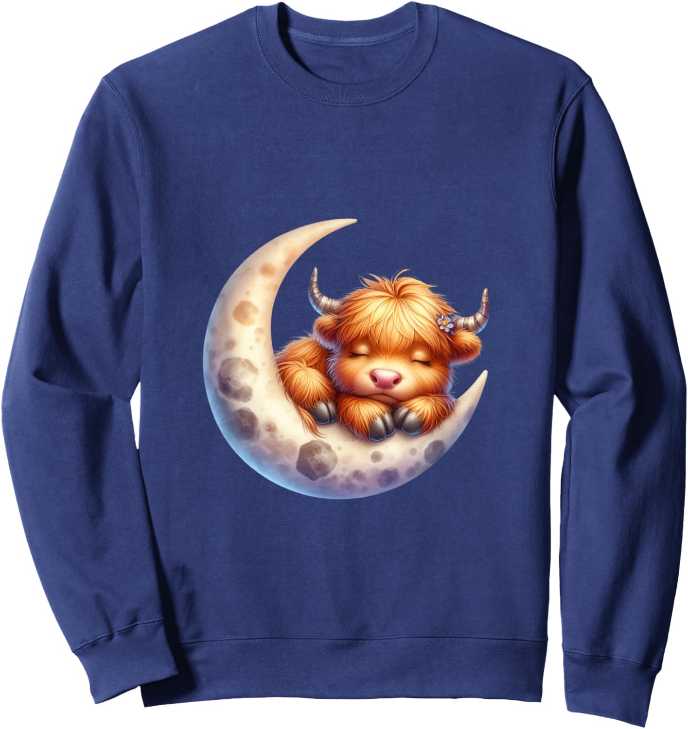 Cute Baby Highland Cow Sleeping on the Moon Heifer Farm Sweatshirt - Sweatshirt | Navy