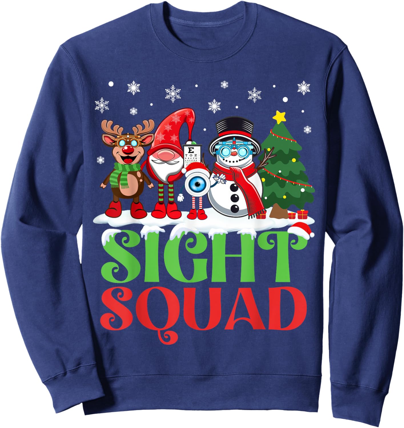 Sight Squad Reindeer Gnome Santa Funny Christmas Optometrist Sweatshirt - Sweatshirt | Navy