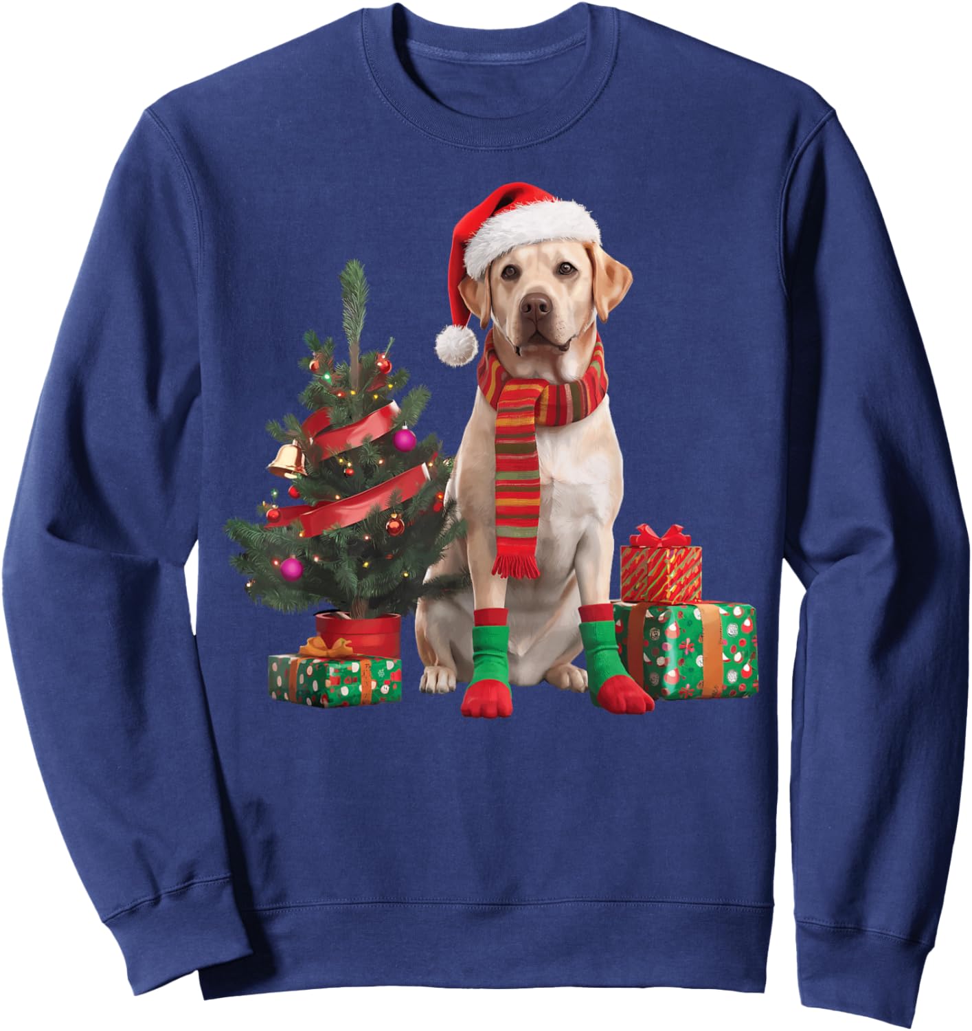 Yellow Lab Labrador Christmas Dog Santa Hat Pajama Puppy Pup Women Kids Sweatshirt - Sweatshirt | Navy