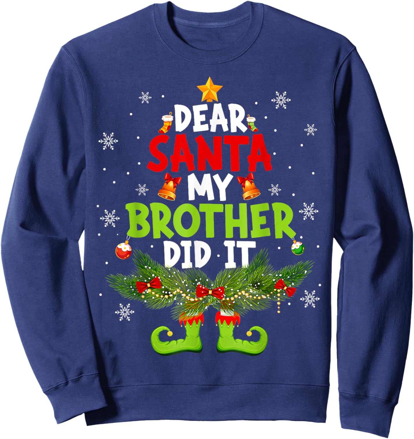 Dear Santa My Brother Did It ELF Matching Christmas Kids Sweatshirt - Sweatshirt | Navy