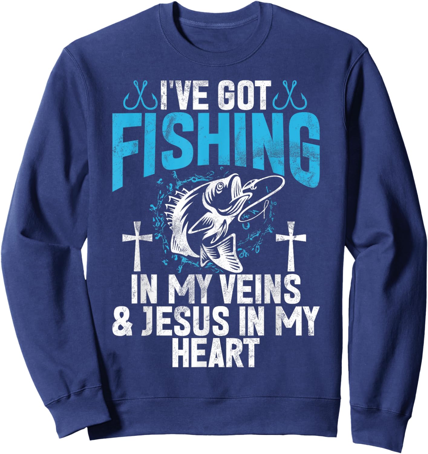 I've Got Fishing In My Veins & Jesus In My Heart Fisher Sweatshirt - Sweatshirt | Navy