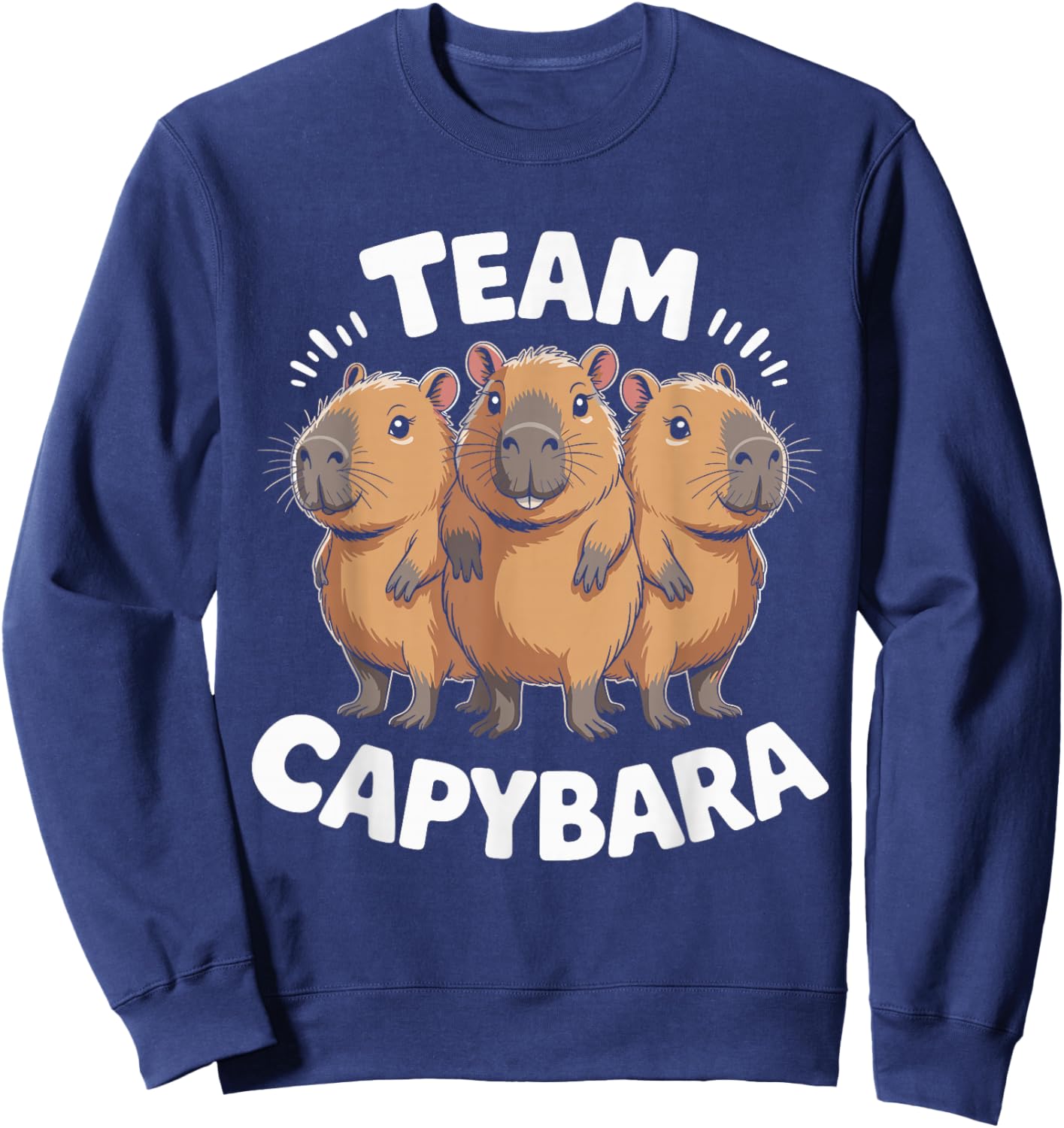 Team Capybara Cartoon Animal Themed Trio Funny Retro Artwork Sweatshirt - Sweatshirt | Navy