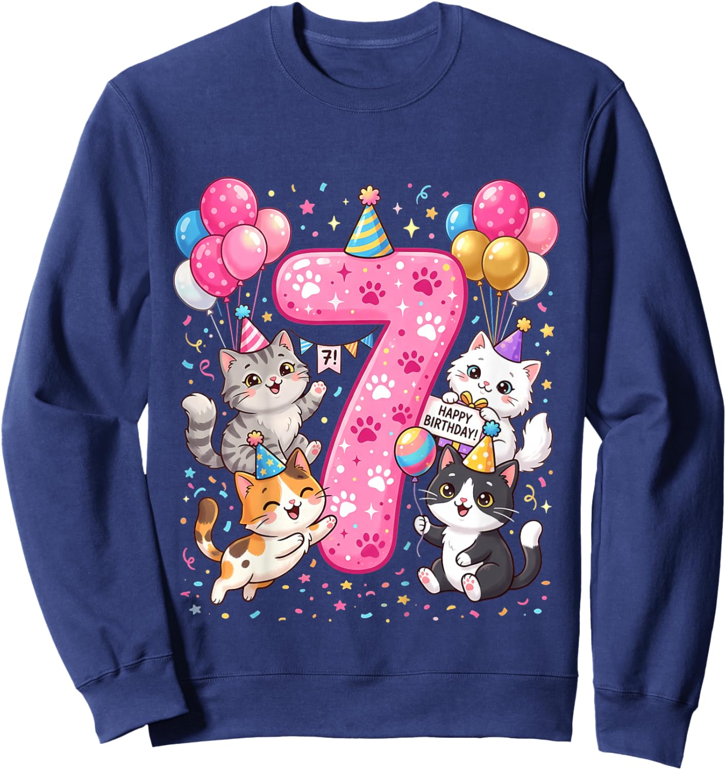 7 Jahre Katze, Geburtstag, 7. Geburtstag Sweatshirt - Sweatshirt | Navy