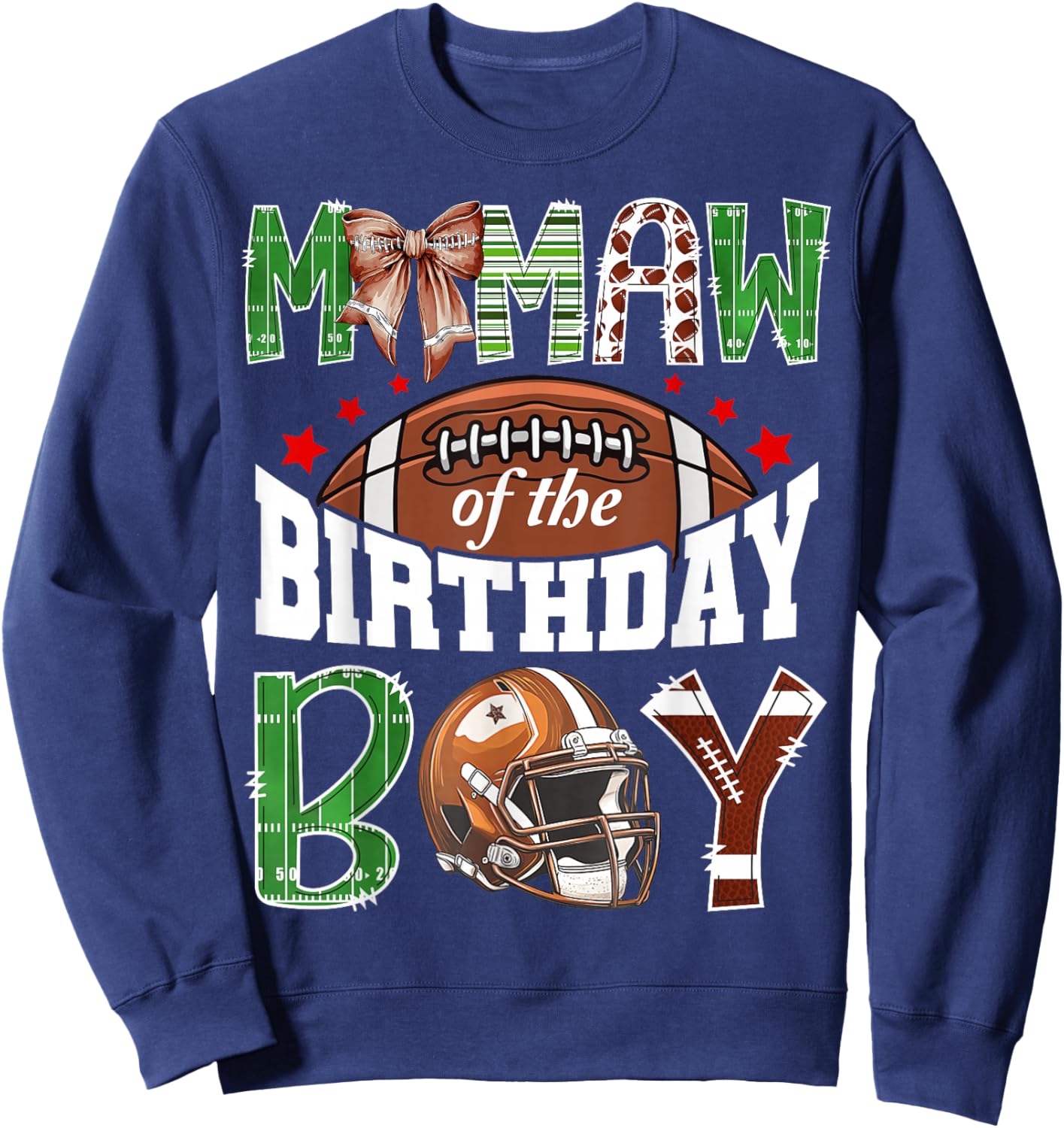 Memaw of The Birthday Boy Football Coquette Bow Sweatshirt - Sweatshirt | Navy
