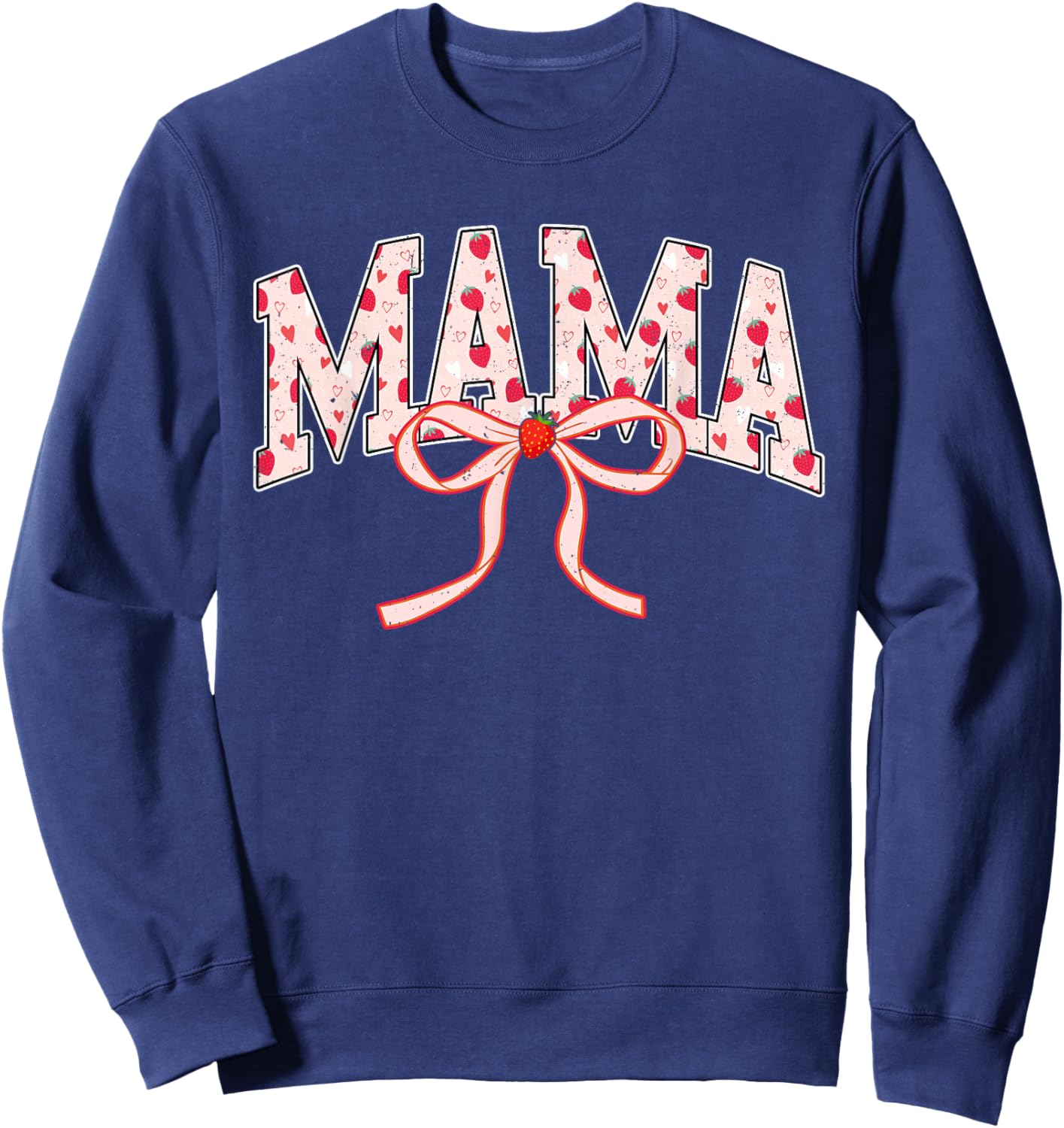 Mama Strawberry Coquette Bow Matching Family Sweatshirt - Sweatshirt | Navy