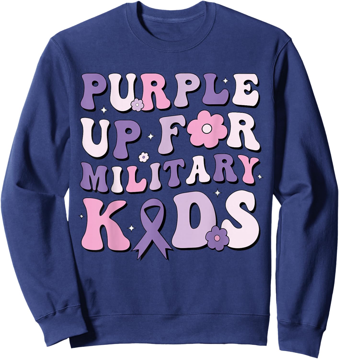 Purple Up For Military Kids Groovy Military Child Month Sweatshirt - Sweatshirt | Navy