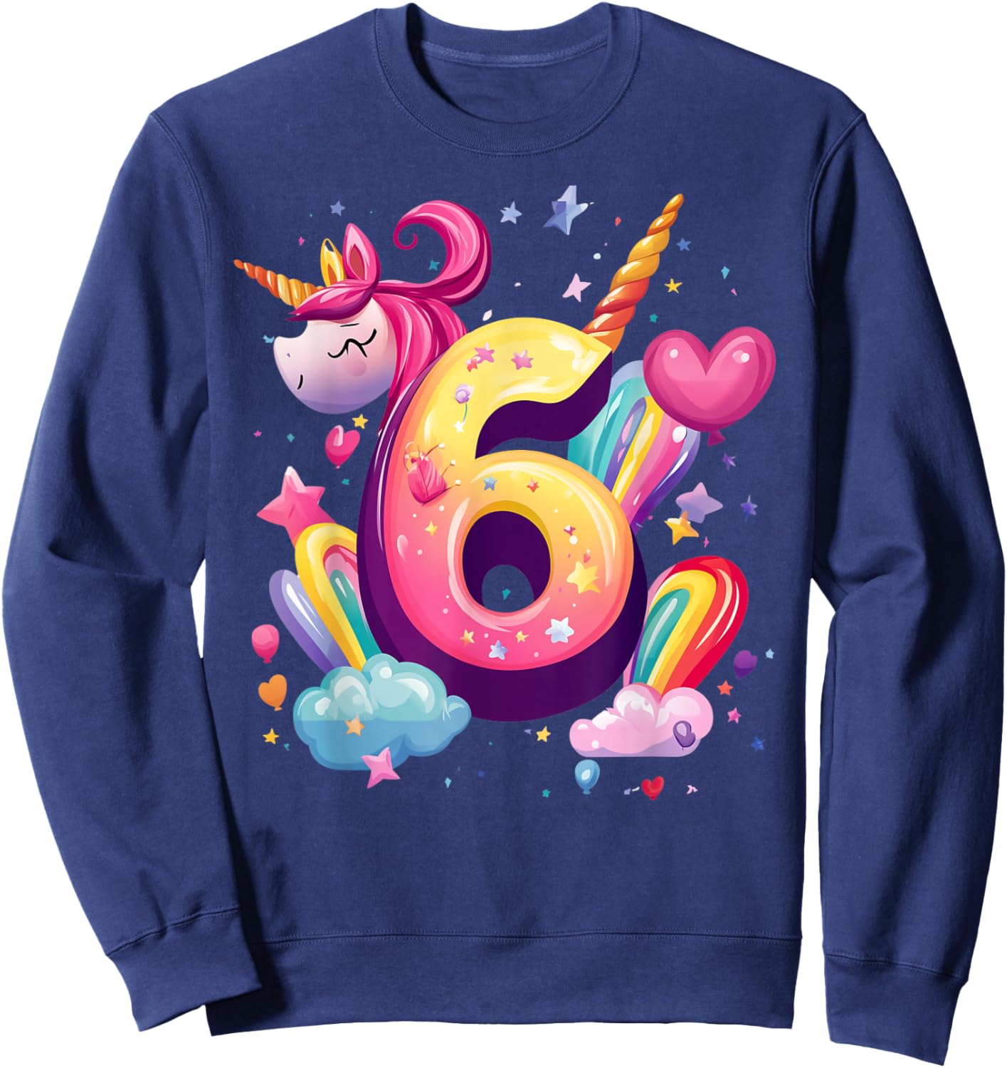 6th Birthday Girl Unicorn 6 Years Old for Kids 6th Birthday Sweatshirt - Sweatshirt | Navy