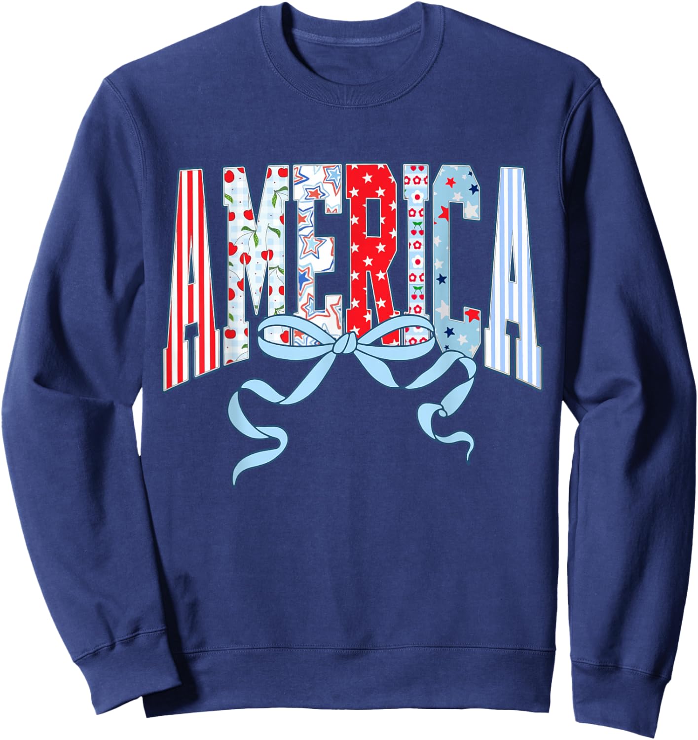 Coquette Striped Retro America Flag 4th of July Patriotic Sweatshirt - Sweatshirt | Navy
