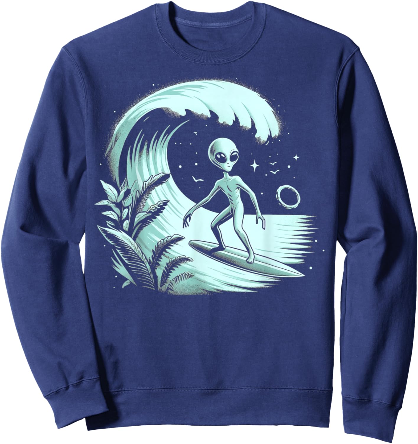 Alien Surfing Wave at Tropical Ocean Vintage Surf Sweatshirt - Sweatshirt | Navy