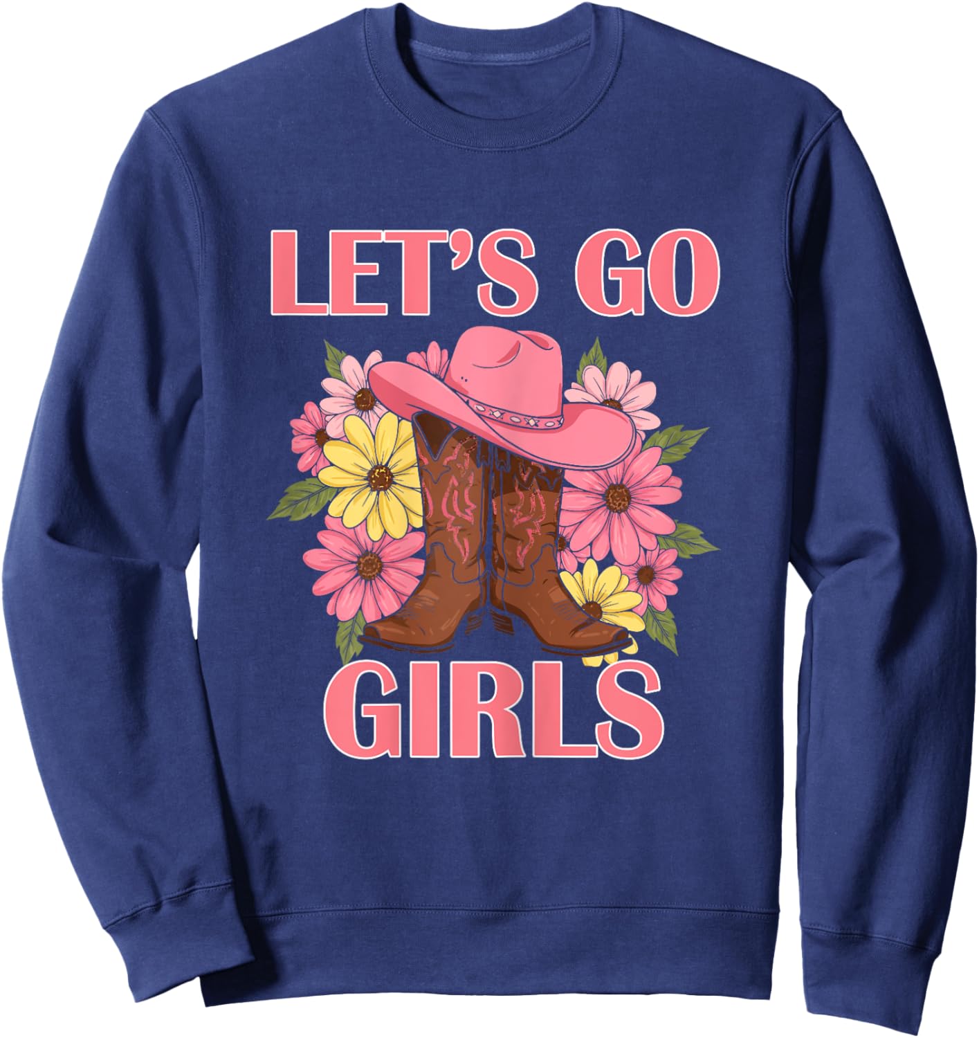Let's Go Girls Retro Rodeo Western Love Country Cowgirl Sweatshirt - Sweatshirt | Navy