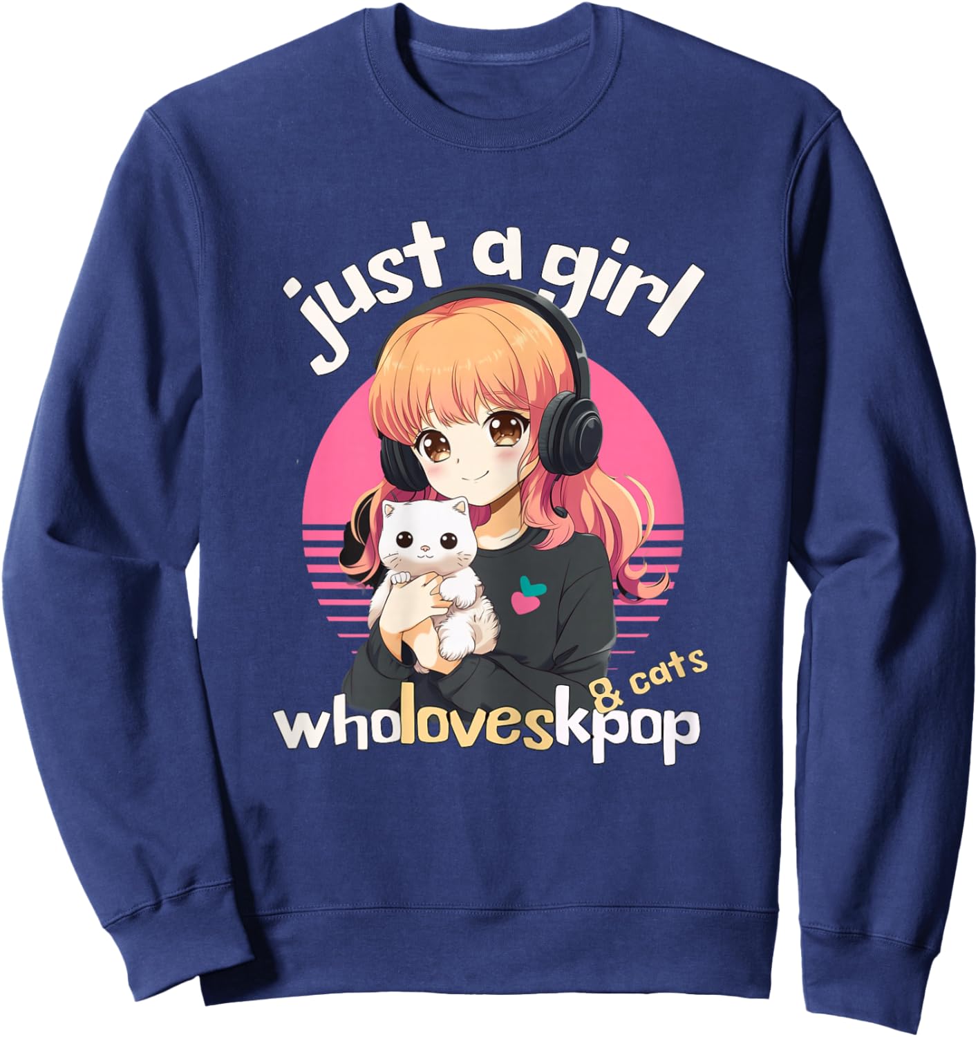 Kpop & Cats K-Pop Merch Korean Merchandise Teen Girls Cute Sweatshirt - Sweatshirt | Navy