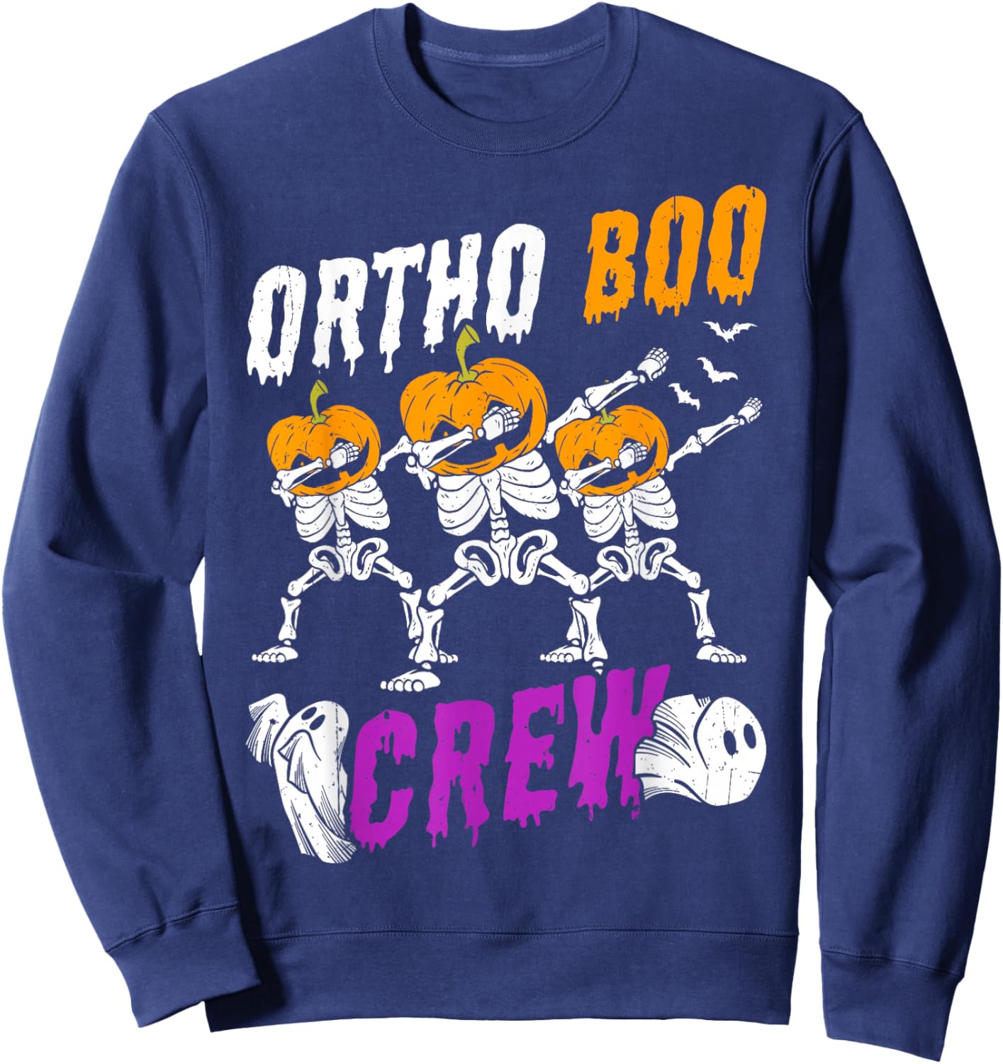 ORTHO BOO CREW Halloween Orthodontic Skeleton Scary Fan Sweatshirt - Sweatshirt | Navy