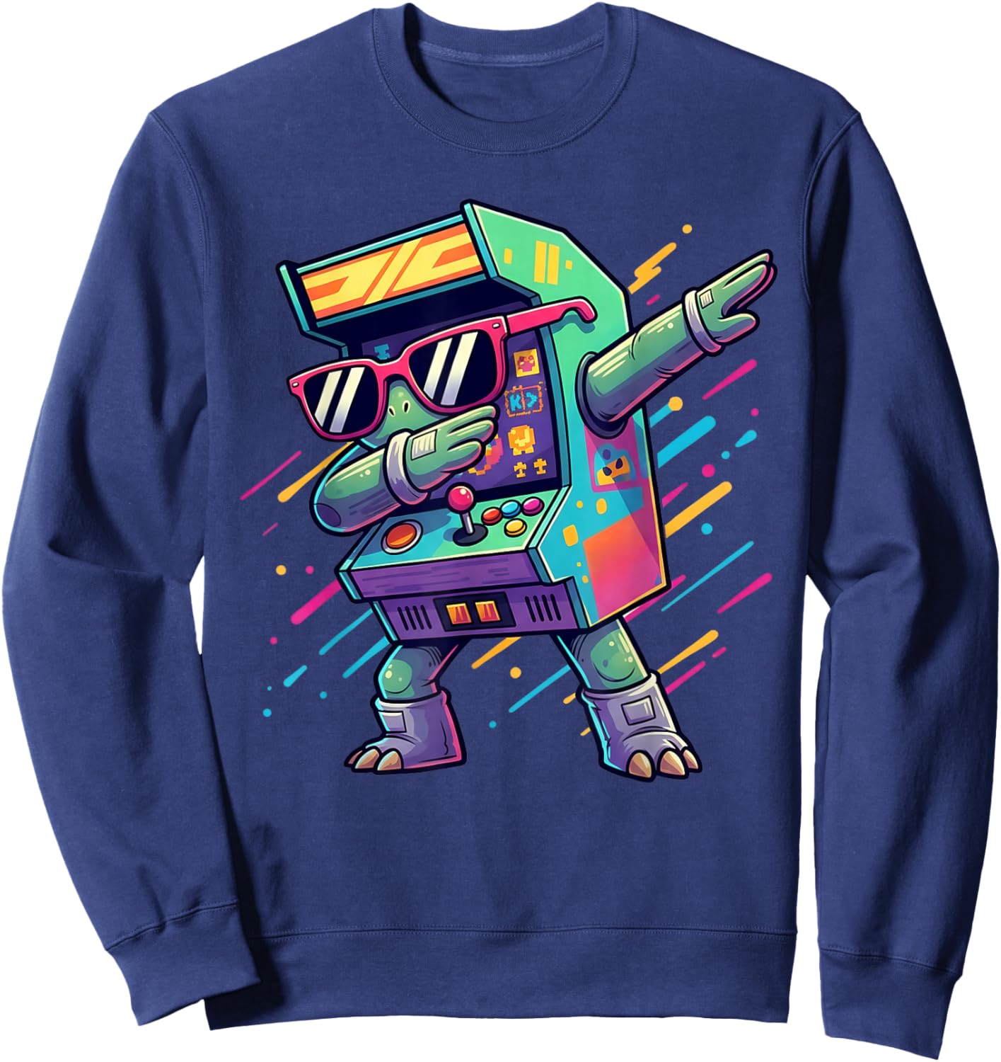 Arcade Cabinet Machine Dabbing 70s 80s 90s Video Gaming Sweatshirt - Sweatshirt | Navy