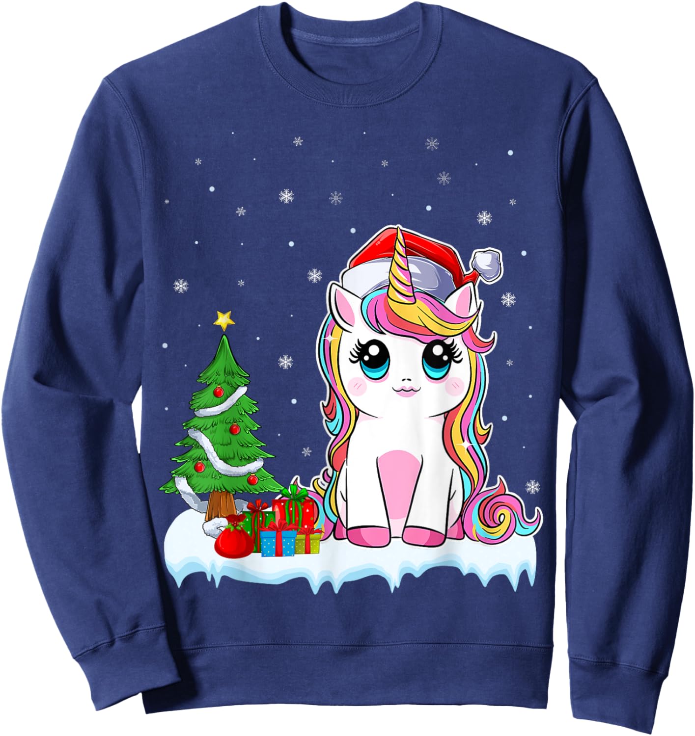 Unicorn Christmas For Girls Kids Santa Unicorn Xmas Tree Sweatshirt - Sweatshirt | Navy