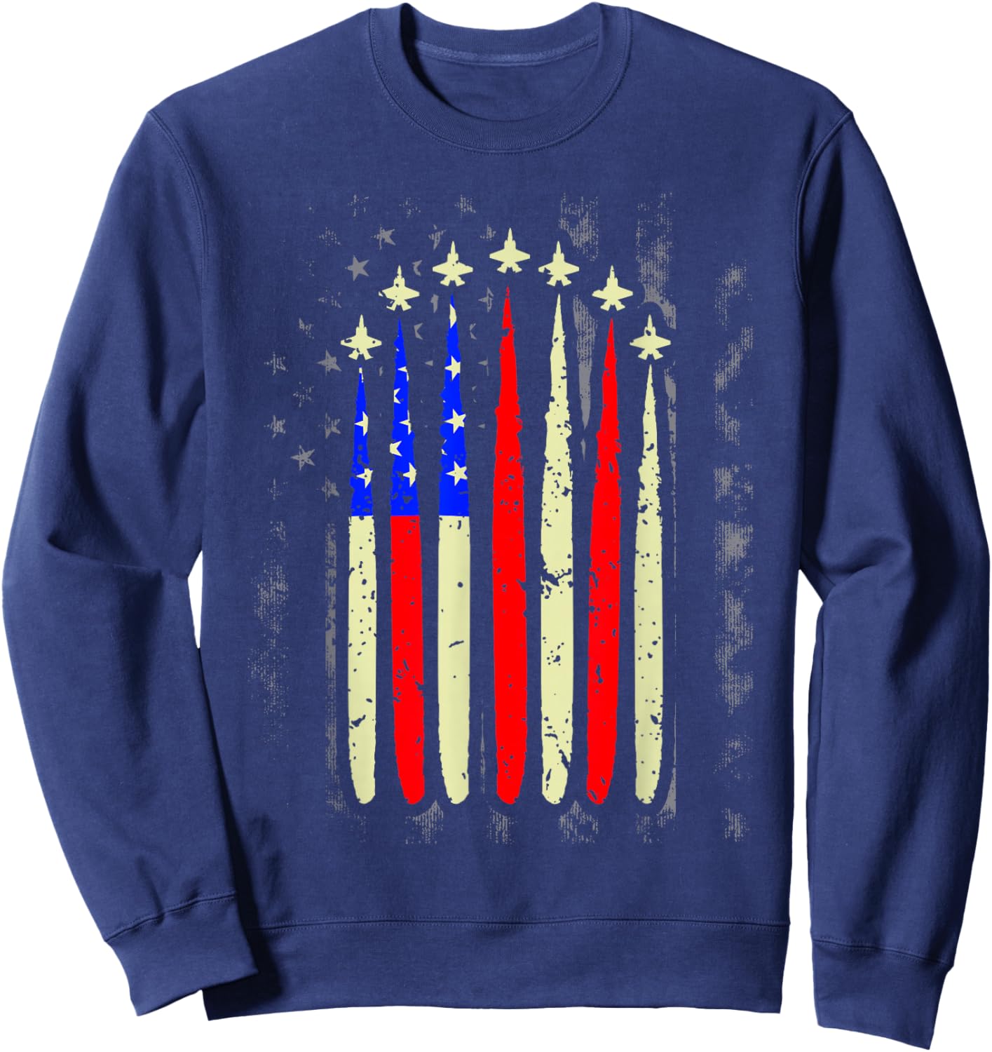 4th of July Jet Fighter American Flag Patriotic Hero Flying Sweatshirt - Sweatshirt | Navy