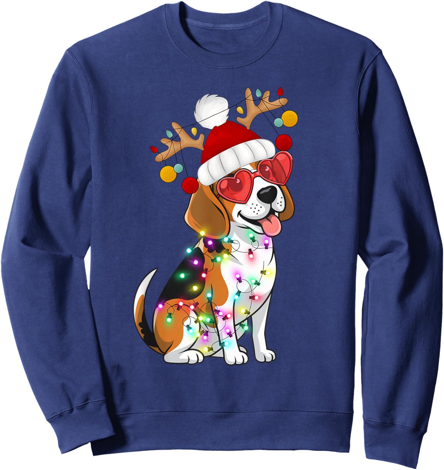 Beagle Dog Christmas Lights Santa Holiday Design Sweatshirt - Sweatshirt | Navy