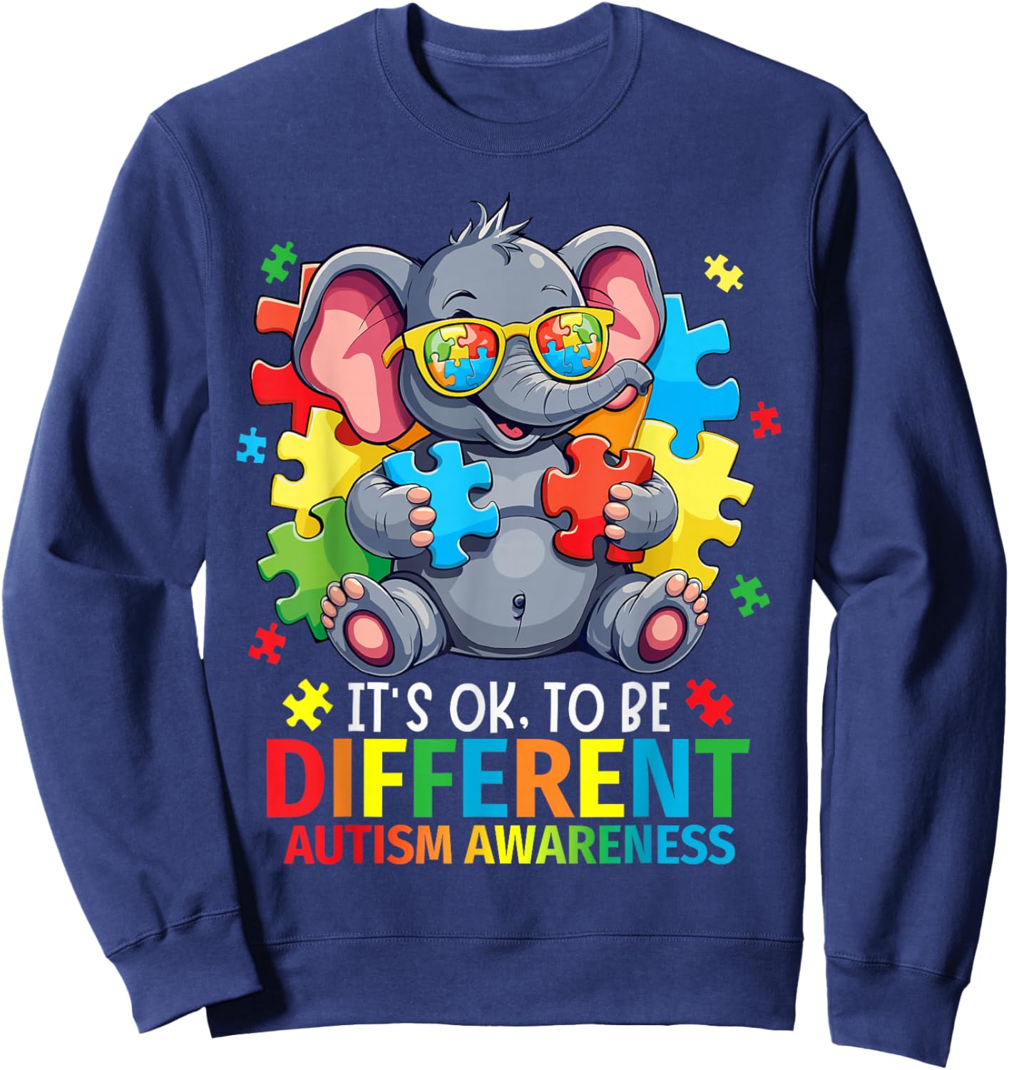 It's Okay To Be Different Autism Awareness Cute Elephant Sweatshirt - Sweatshirt | Navy