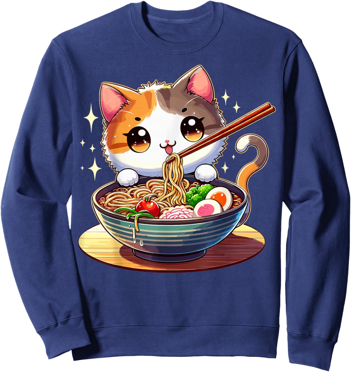 Cat Ramen Noodles Anime Kawaii Japanese Cat Sweatshirt - Sweatshirt | Navy