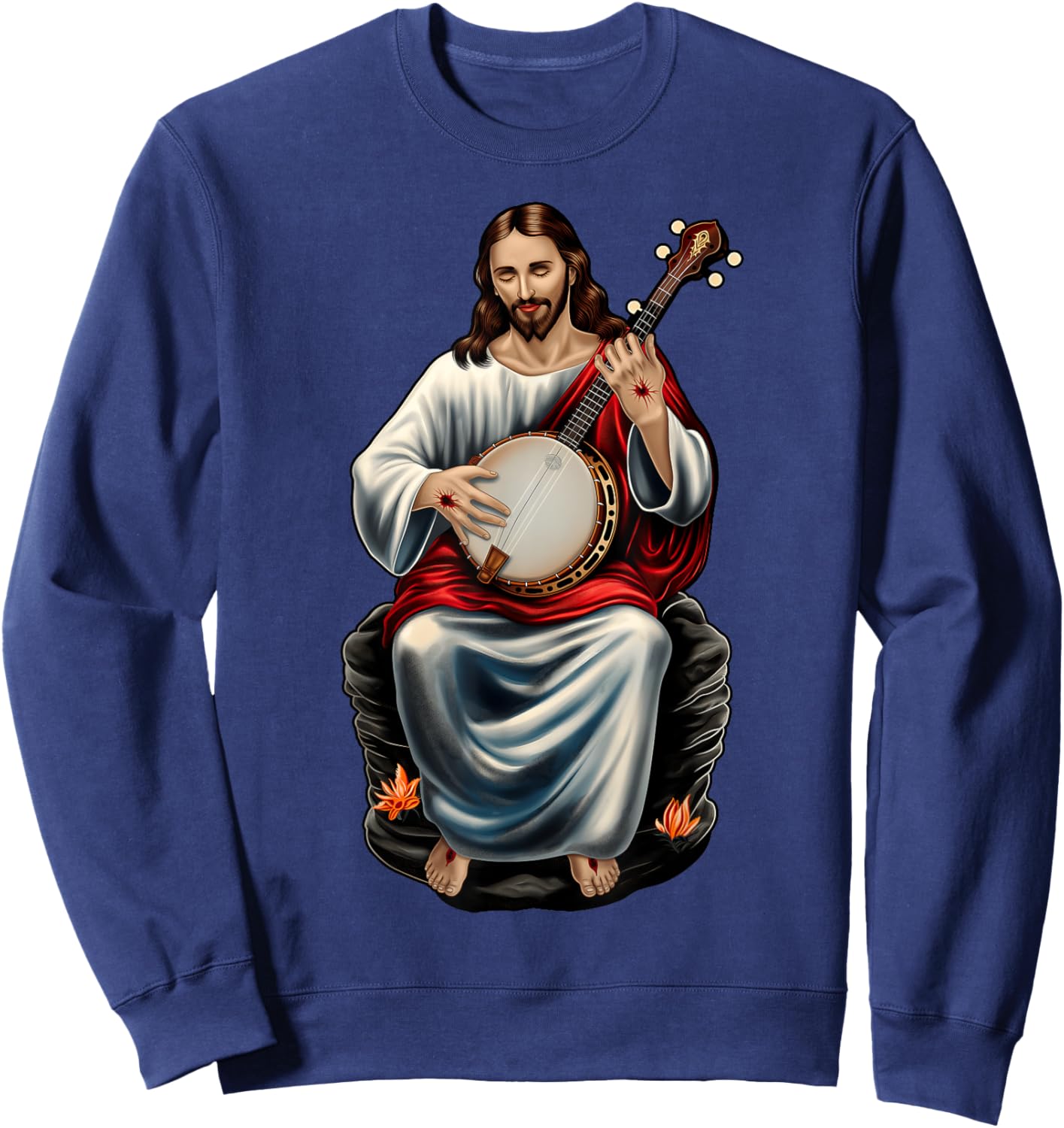 Jesus Christian Religious Playing Banjo Bluegrass Sweatshirt - Sweatshirt | Navy