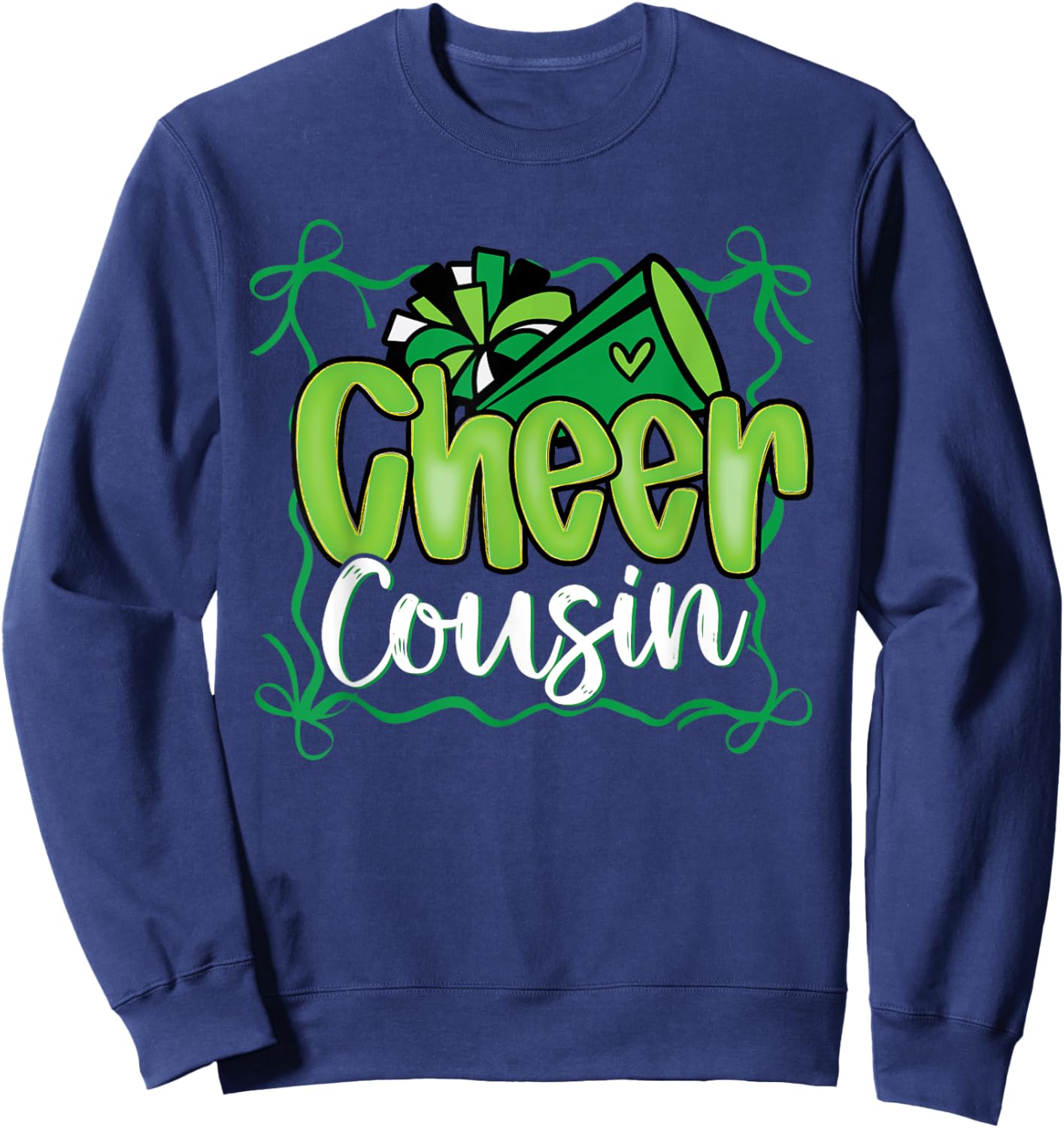 Green Coquette Pom Poms Bow Cheer Cousin Cheerleader Girl Sweatshirt - Sweatshirt | Navy