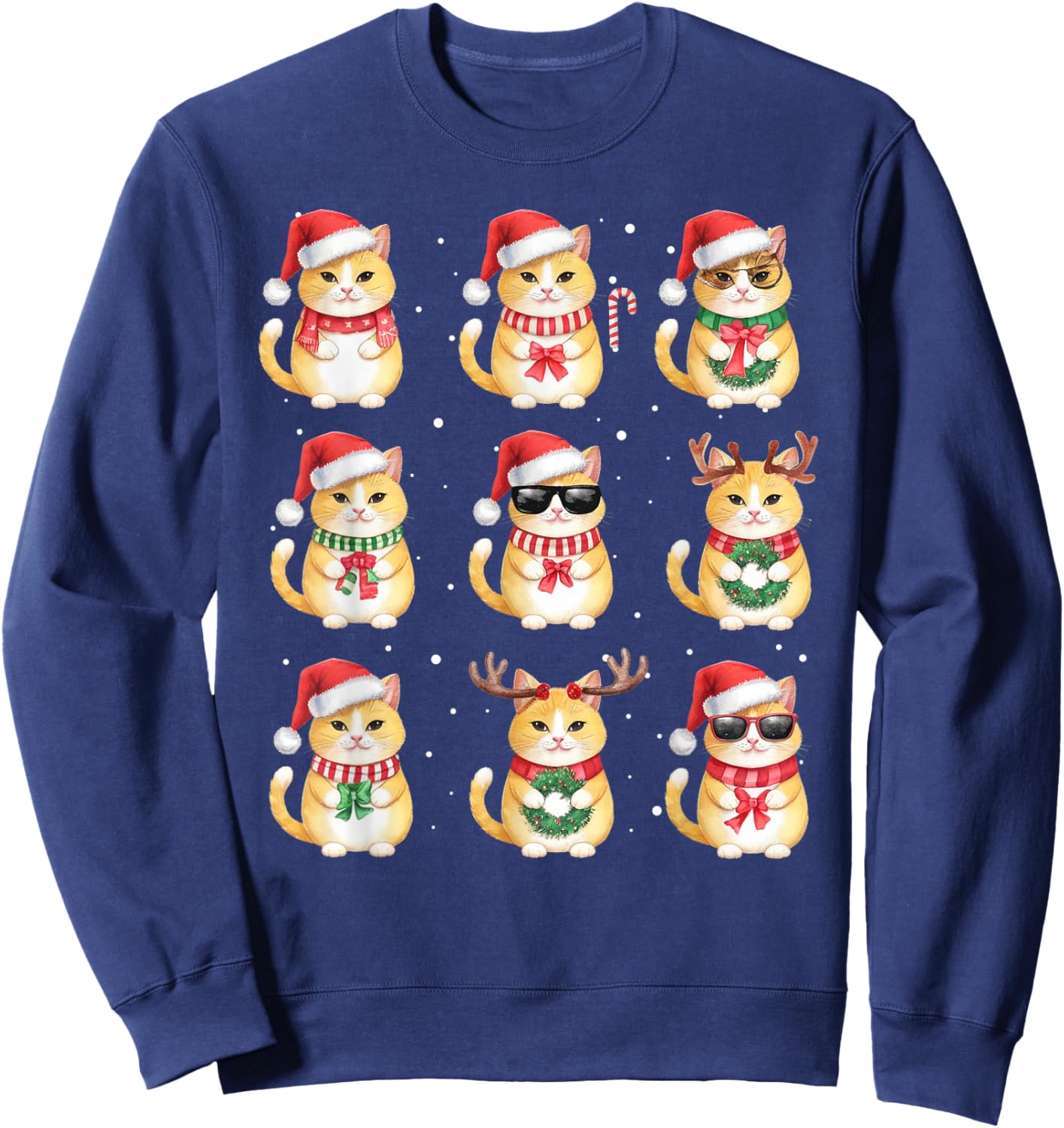 Cat Christmas Lights Funny Cats Lover Animal Pajama Sweatshirt - Sweatshirt | Navy