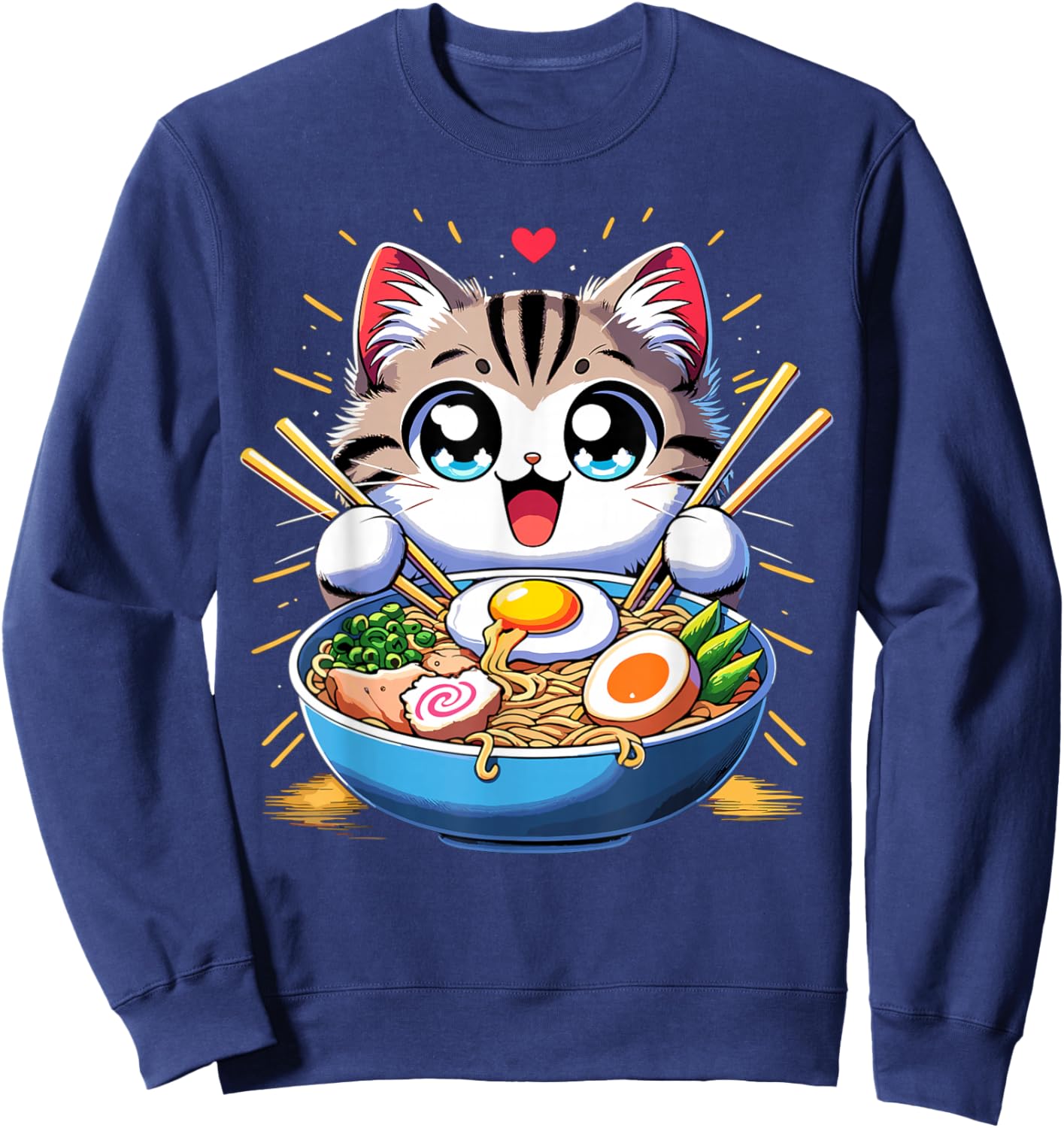 Kawaii Cat Japanese Anime Manga Cat Ramen Sweatshirt - Sweatshirt | Navy