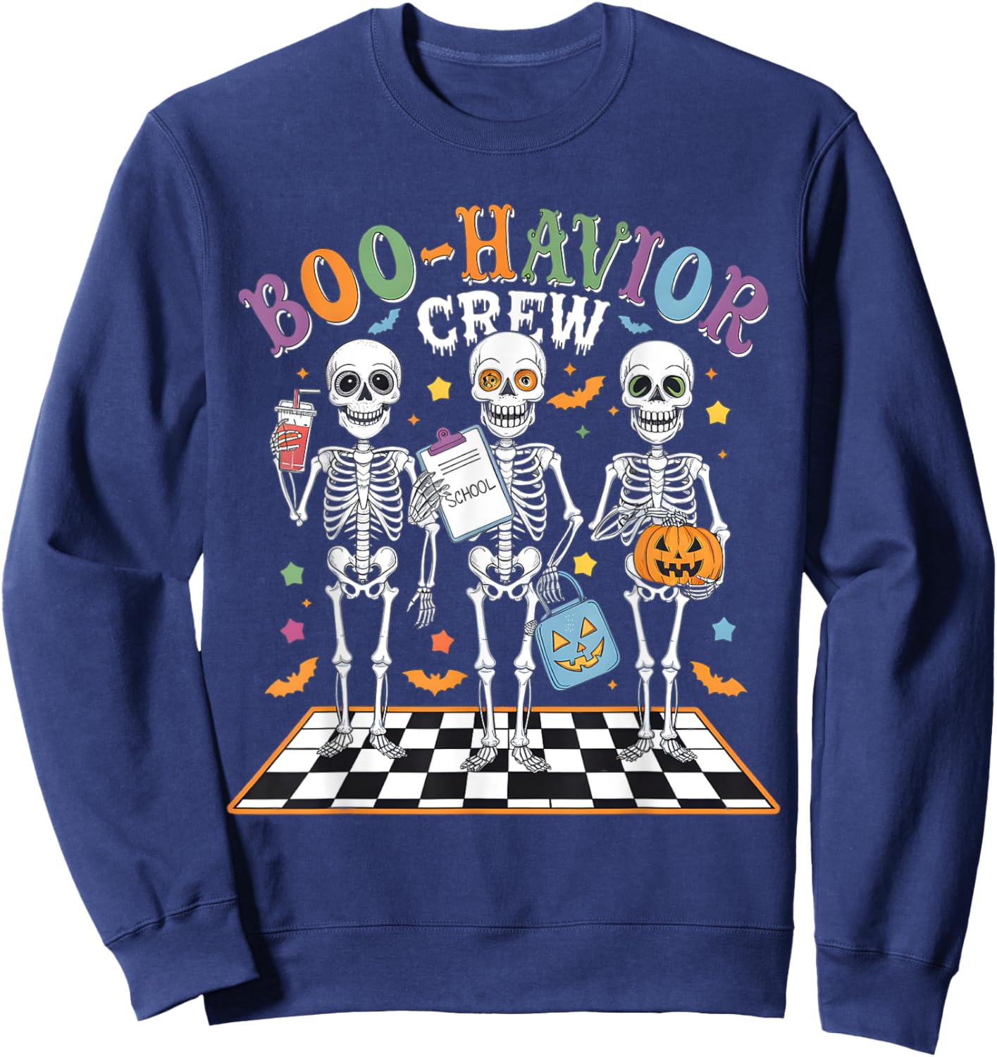 Boo-Havior Crew Behavior Analyst Skeletons Halloween ABA RBT Sweatshirt - Sweatshirt | Navy