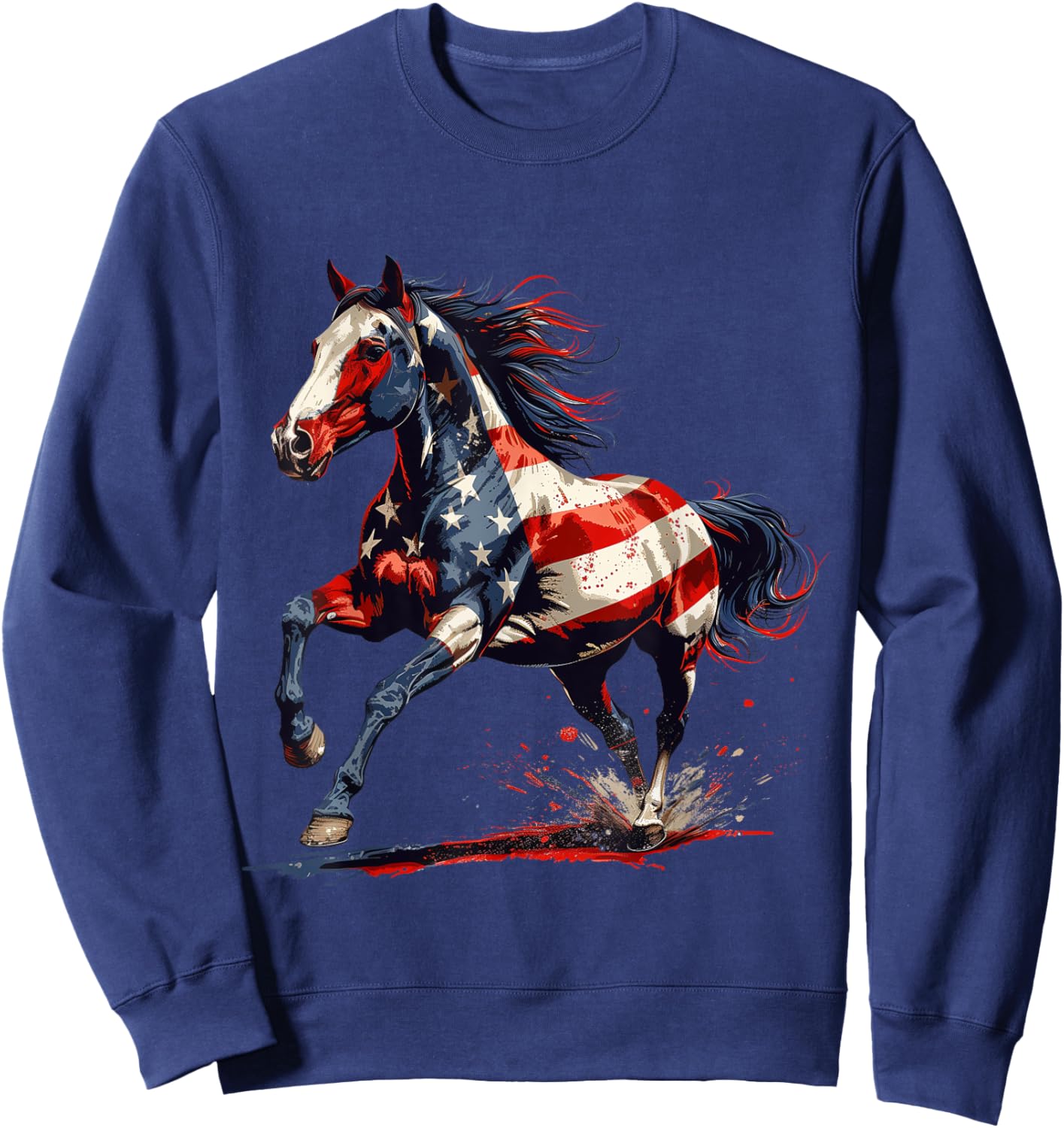 Patriotic Horse USA Flag Vintage Horse 4th Of July Women Men Sweatshirt - Sweatshirt | Navy