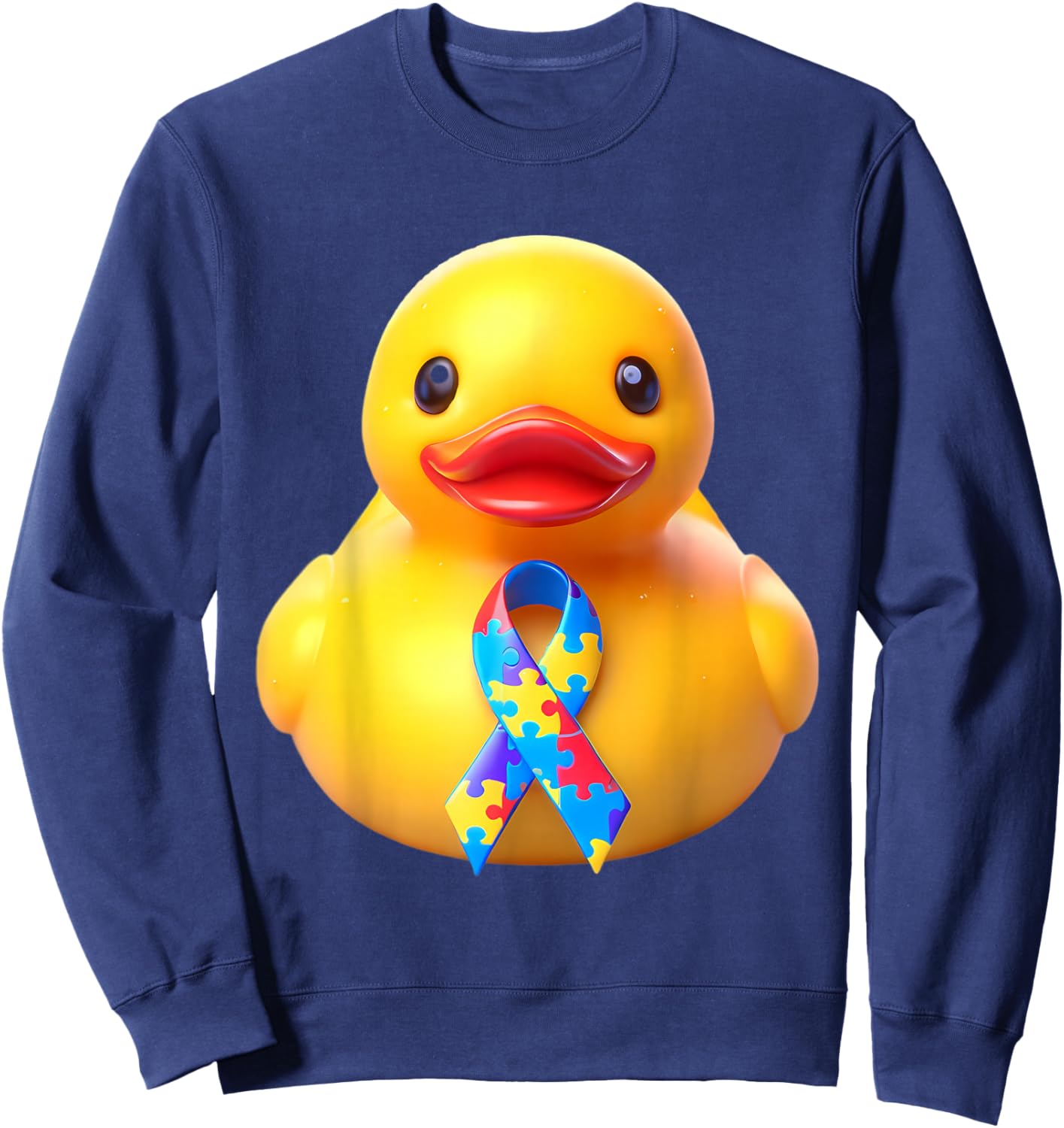 Autism Awareness Rubber Duck Yellow Red Blue Ducky Ribbon Sweatshirt - Sweatshirt | Navy