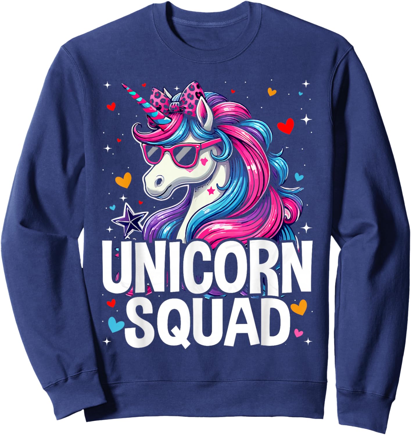 Unicorn Squad - Graceful Unicorn with Leopard Bandana Sweatshirt - Sweatshirt | Navy