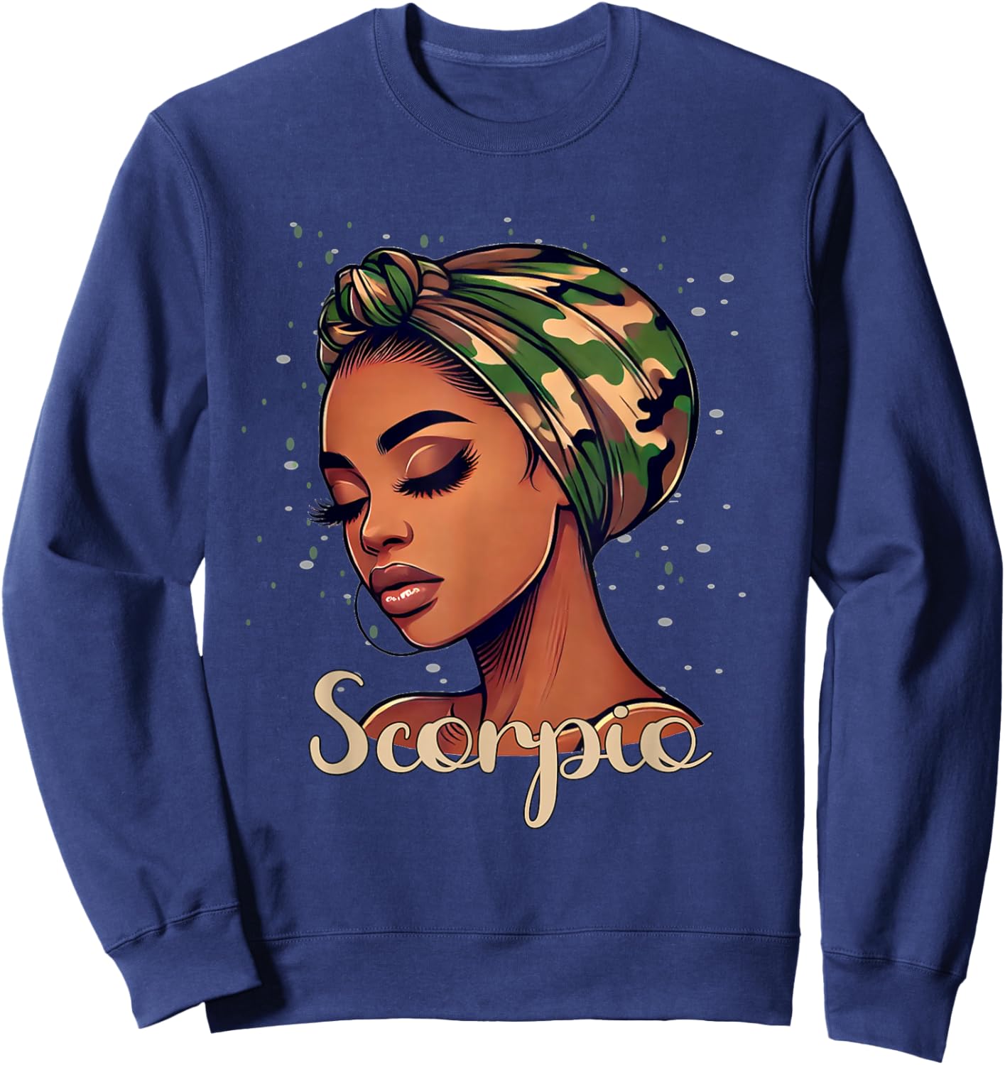 Scorpio Black Woman With Camo Scarf Birthday Sweatshirt - Sweatshirt | Navy