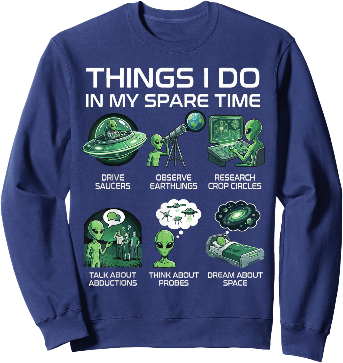 Funny Alien UFO Sweatshirt - Sweatshirt | Navy