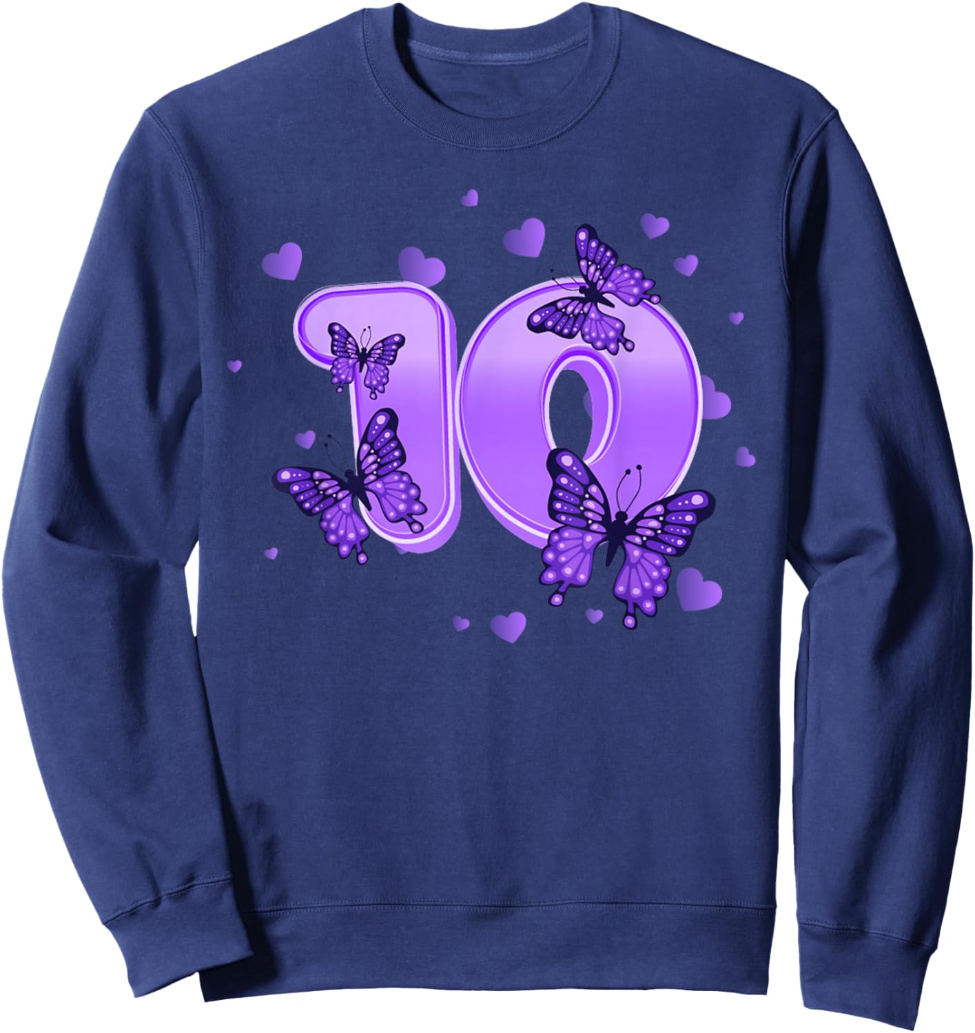 10th Birthday Cute Butterfly for 10 years old Girl Women Sweatshirt - Sweatshirt | Navy