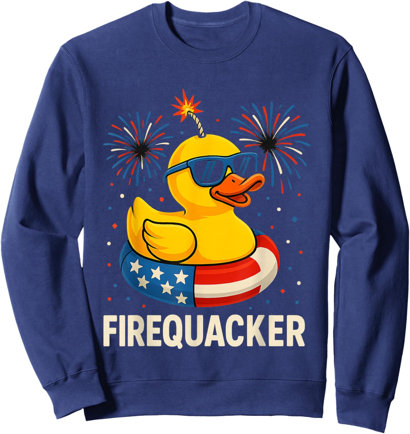 4th of July Duck Firequacker Patriotic Fourth of July Funny Sweatshirt - Sweatshirt | Navy