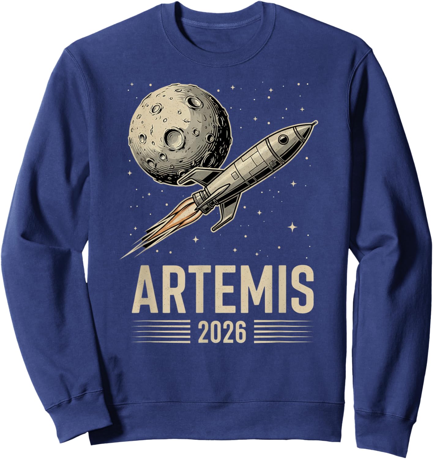Artemis 2 Launch to The Moon Mission Retro Rocket Ship Sweatshirt - Sweatshirt | Navy