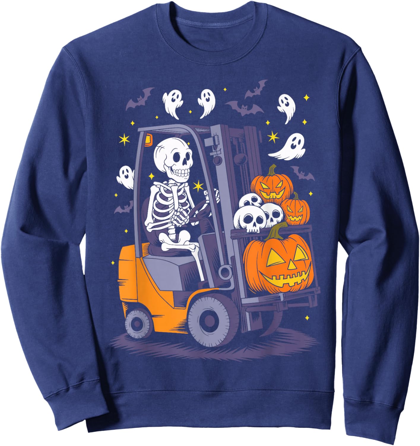 Funny Skeleton Forklift Operator Spooky Halloween Costume Sweatshirt - Sweatshirt | Navy