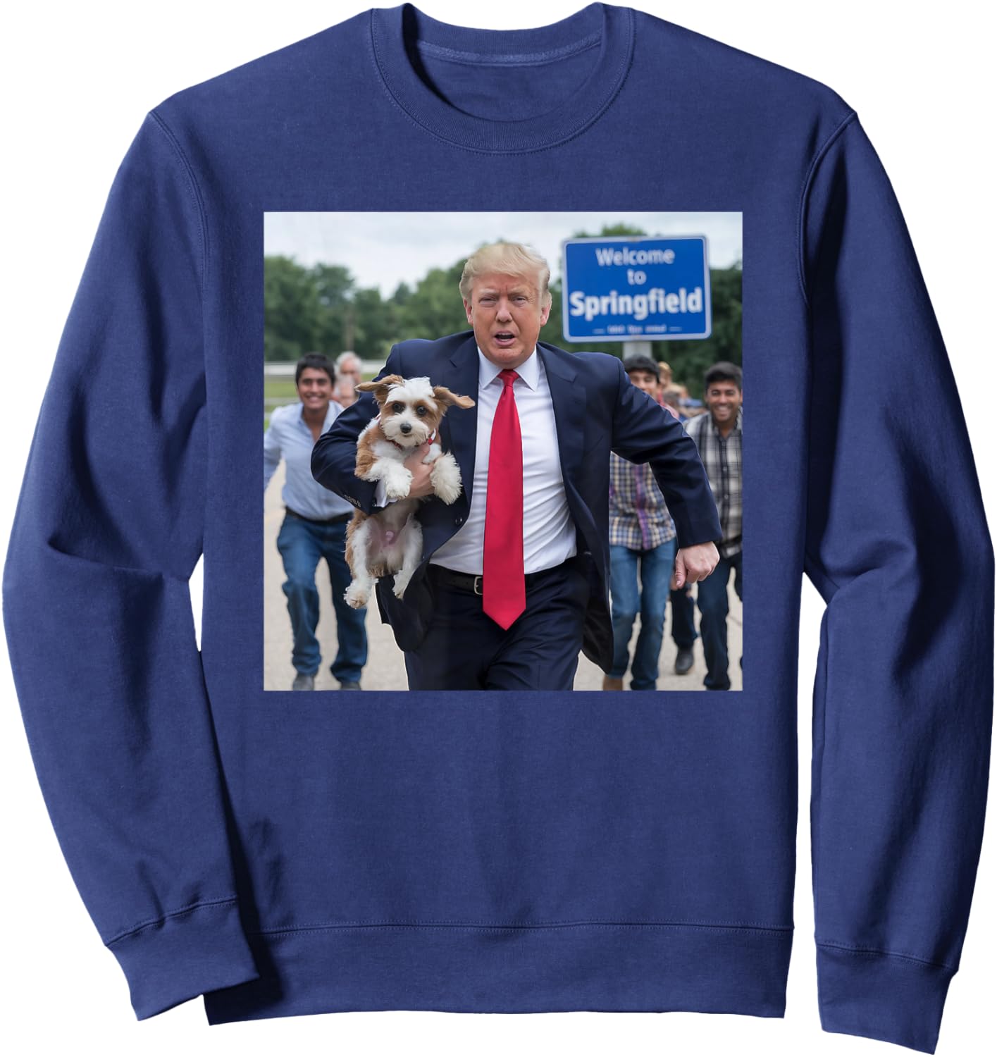 Trump Saving A Dog Funny Political Humor Photo Men Women Sweatshirt - Sweatshirt | Navy