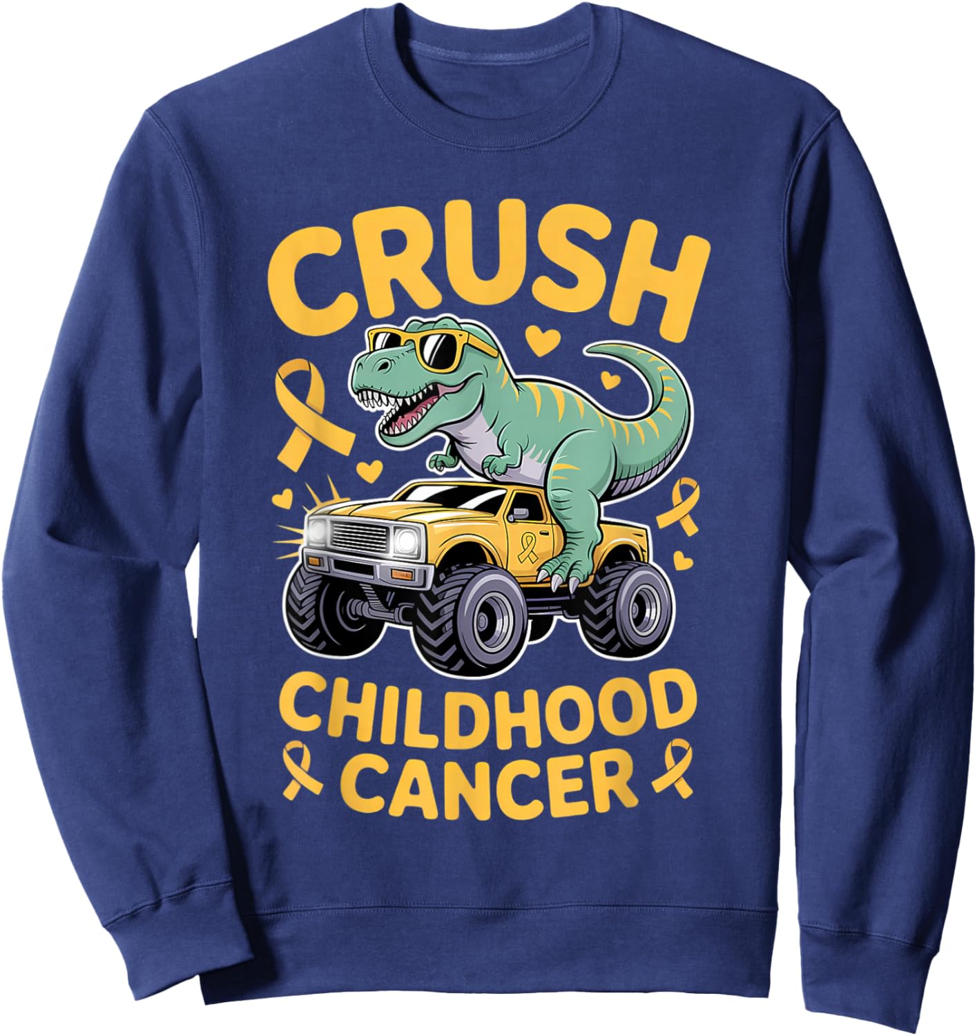 Crush Childhood Cancer Awareness Gold Ribbon Kids Toddlers Sweatshirt - Sweatshirt | Navy
