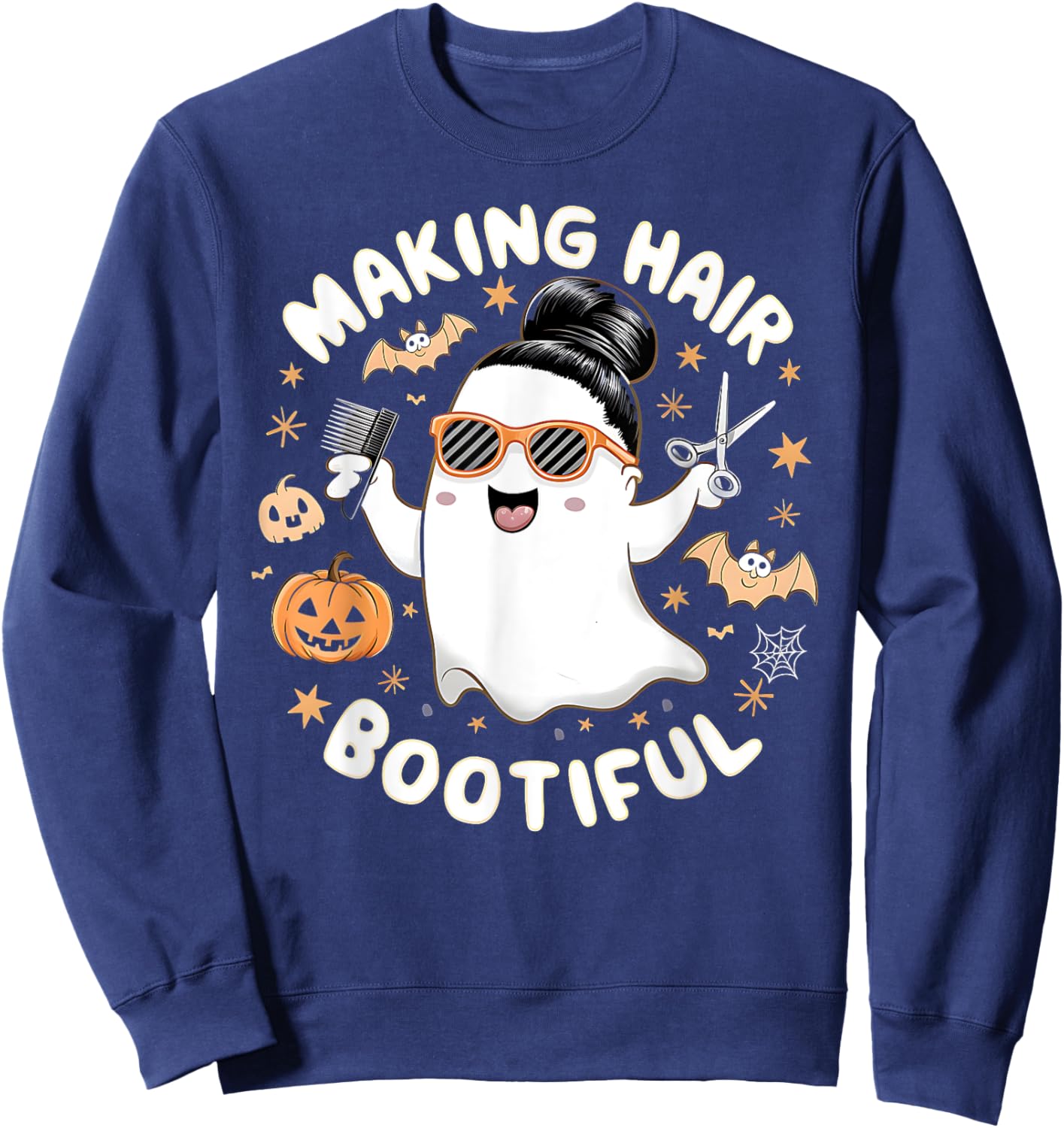 Making Hair Bootiful Halloween Ghost Barber Sweatshirt - Sweatshirt | Navy