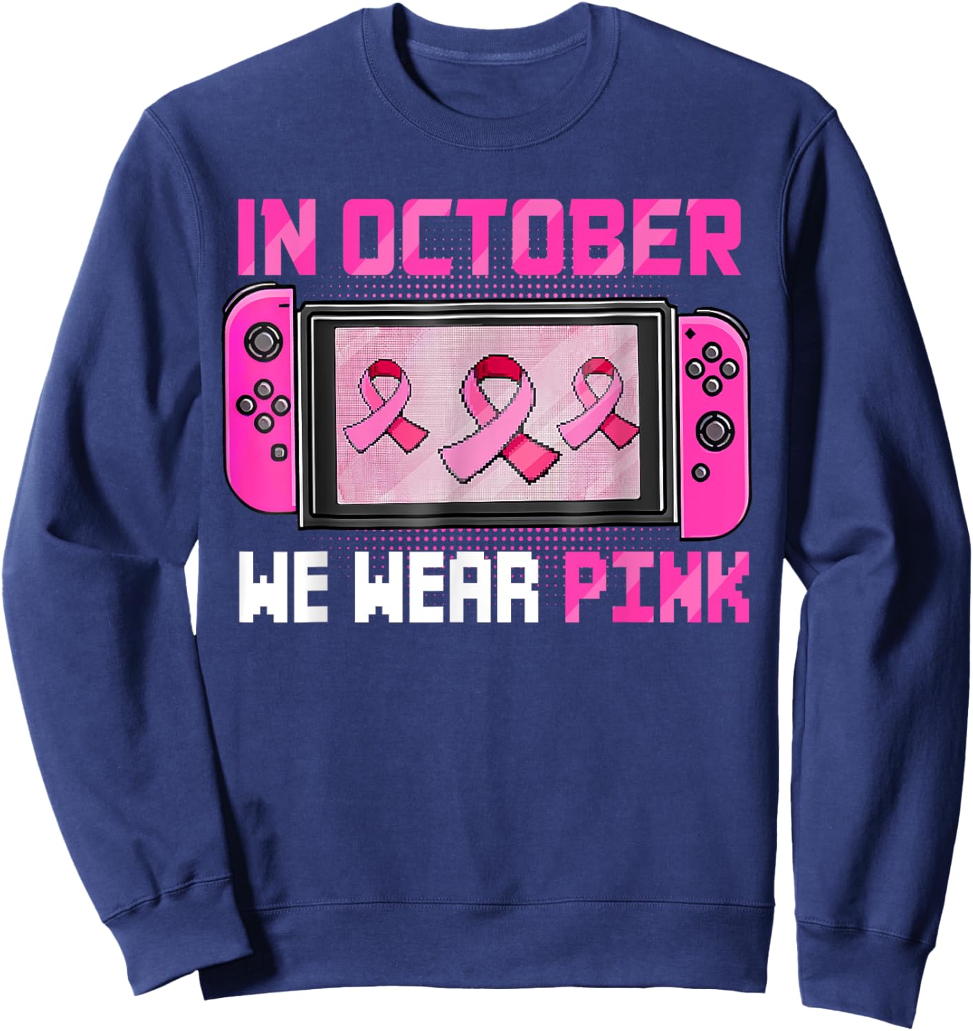 In October We Wear Pink Breast Cancer Gaming Kids Boys Youth Sweatshirt - Sweatshirt | Navy