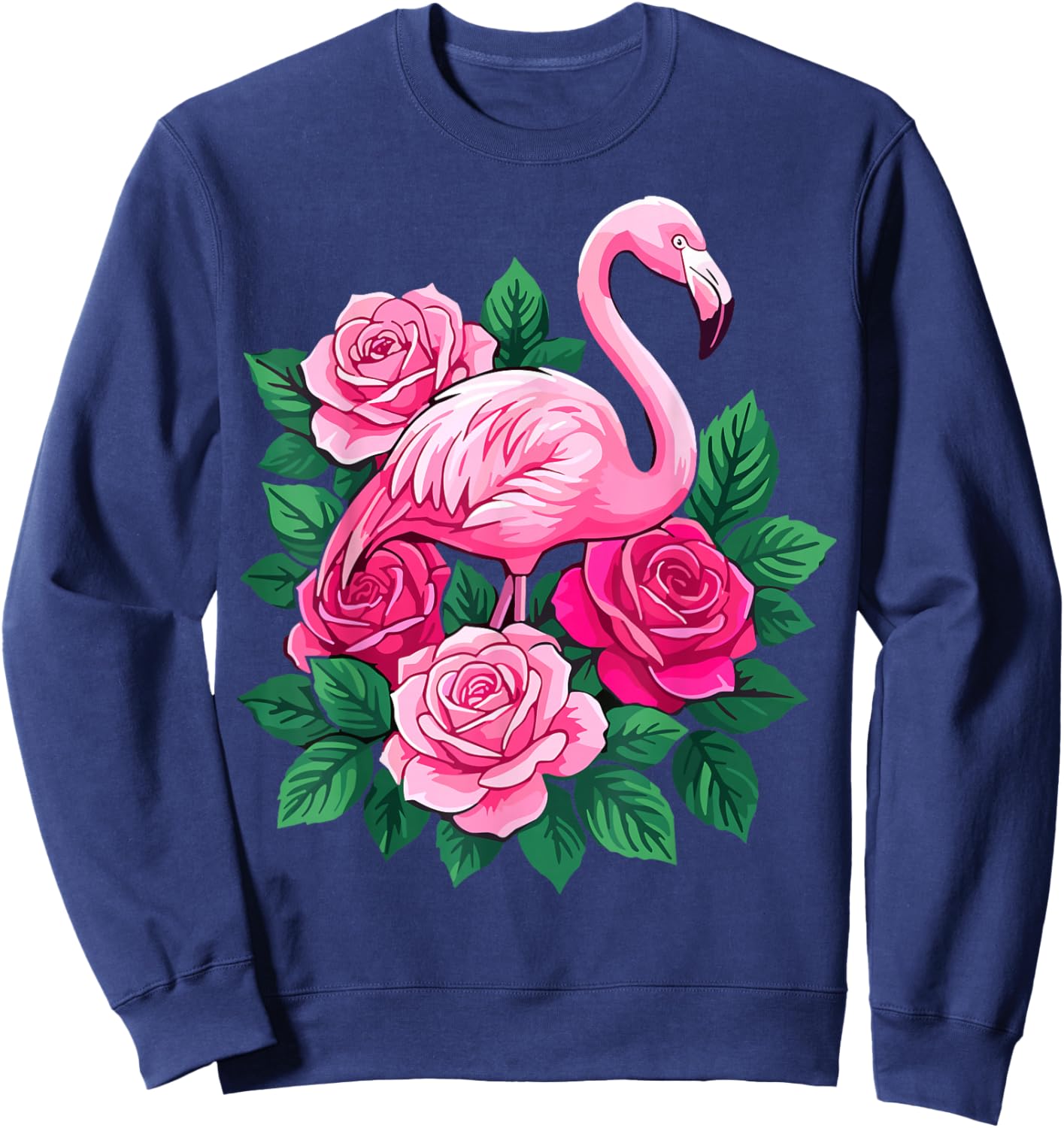 Flamingo with Roses Floral Sweatshirt - Sweatshirt | Navy