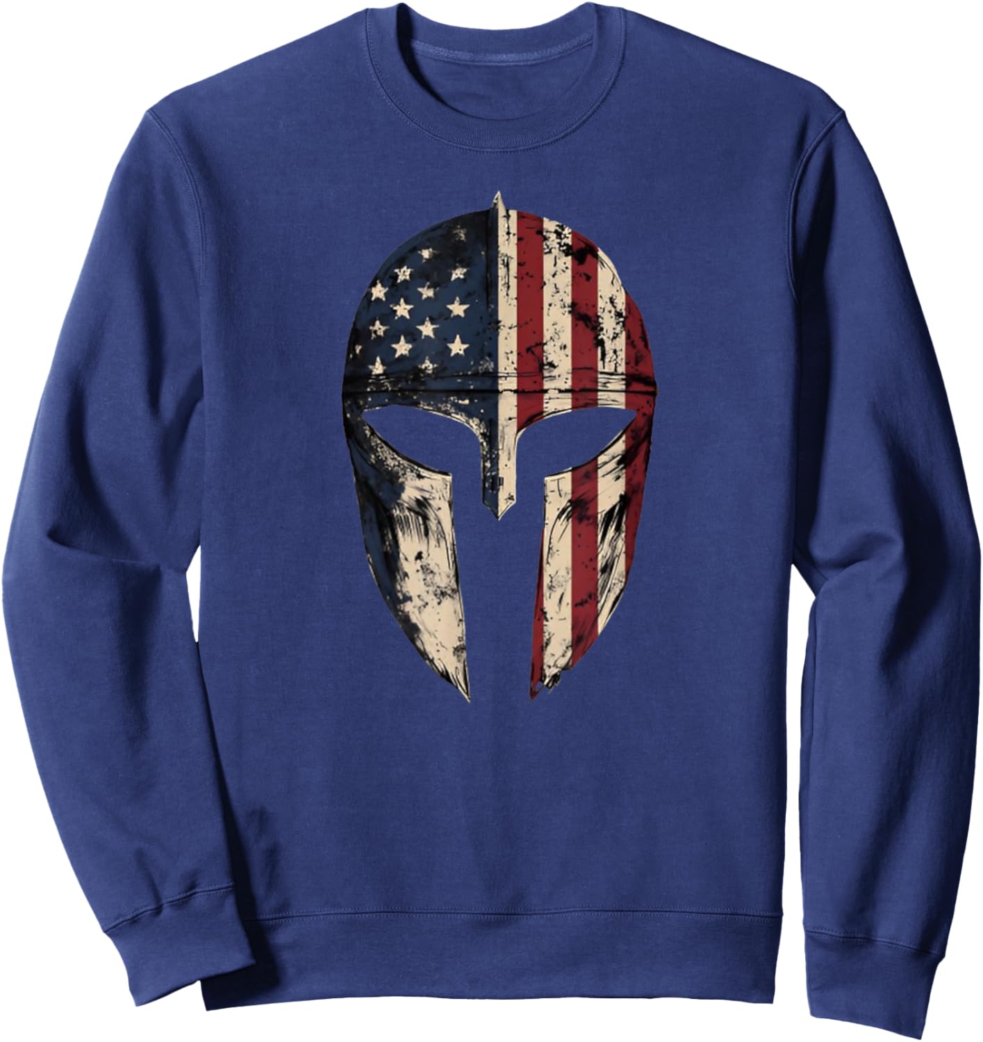 Patriotic American Spartan Warrior Men Women USA Flag Helmet Sweatshirt - Sweatshirt | Navy