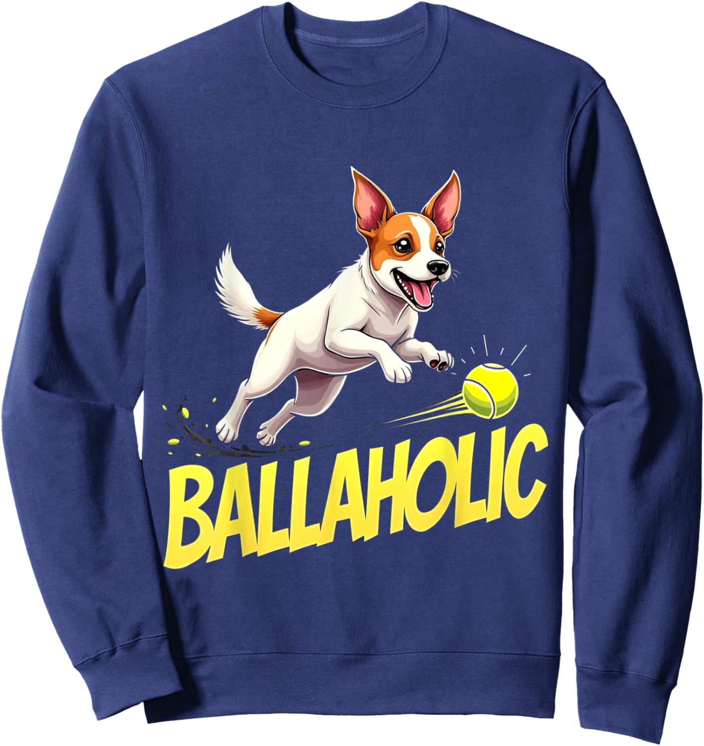 Funny Ballaholic Jack Russell Terrier Dog Chasing Ball Sweatshirt - Sweatshirt | Navy