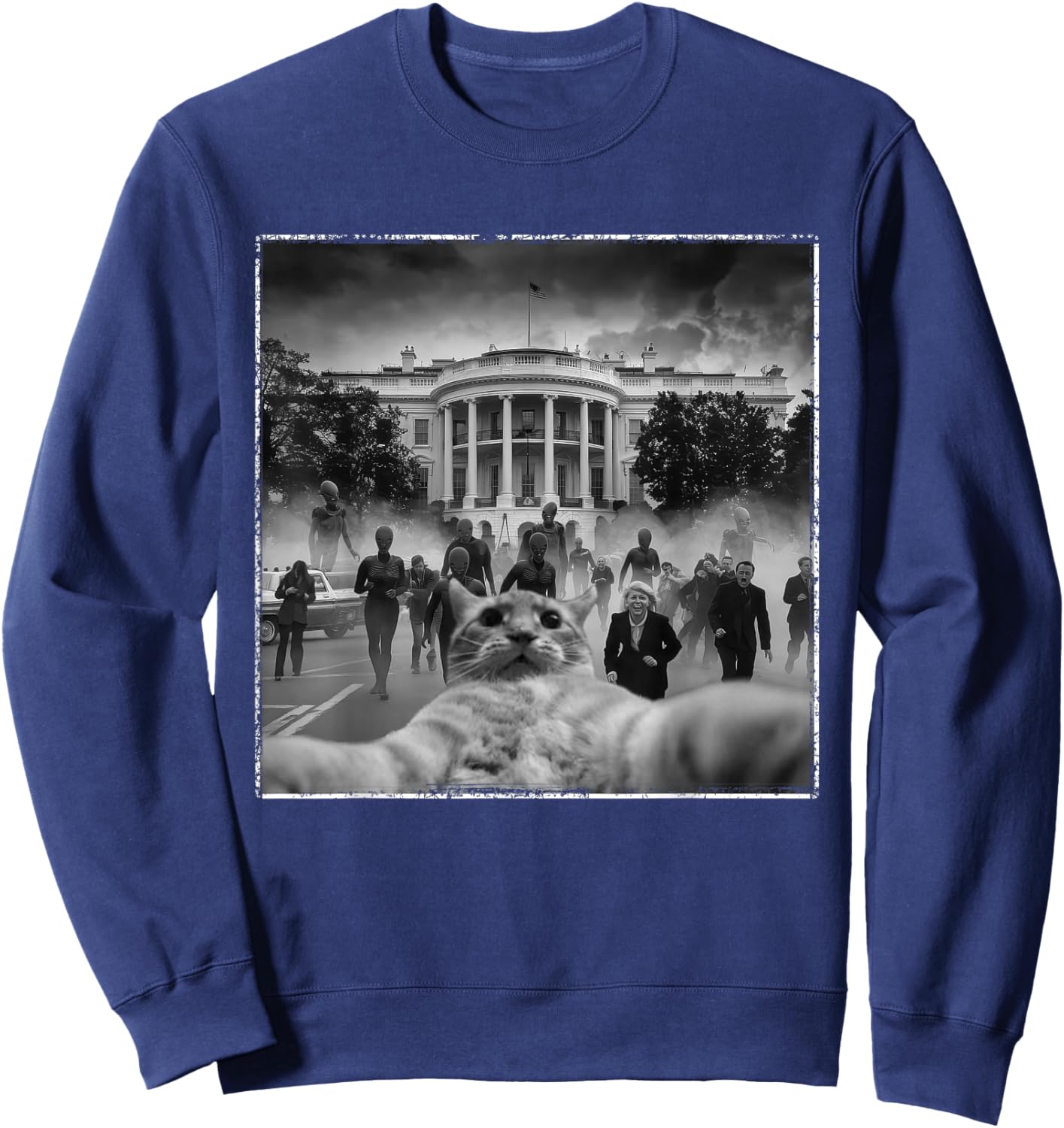 Funny Cat Selfie Men Women UFO Conspiracy Theorist Sweatshirt - Sweatshirt | Navy