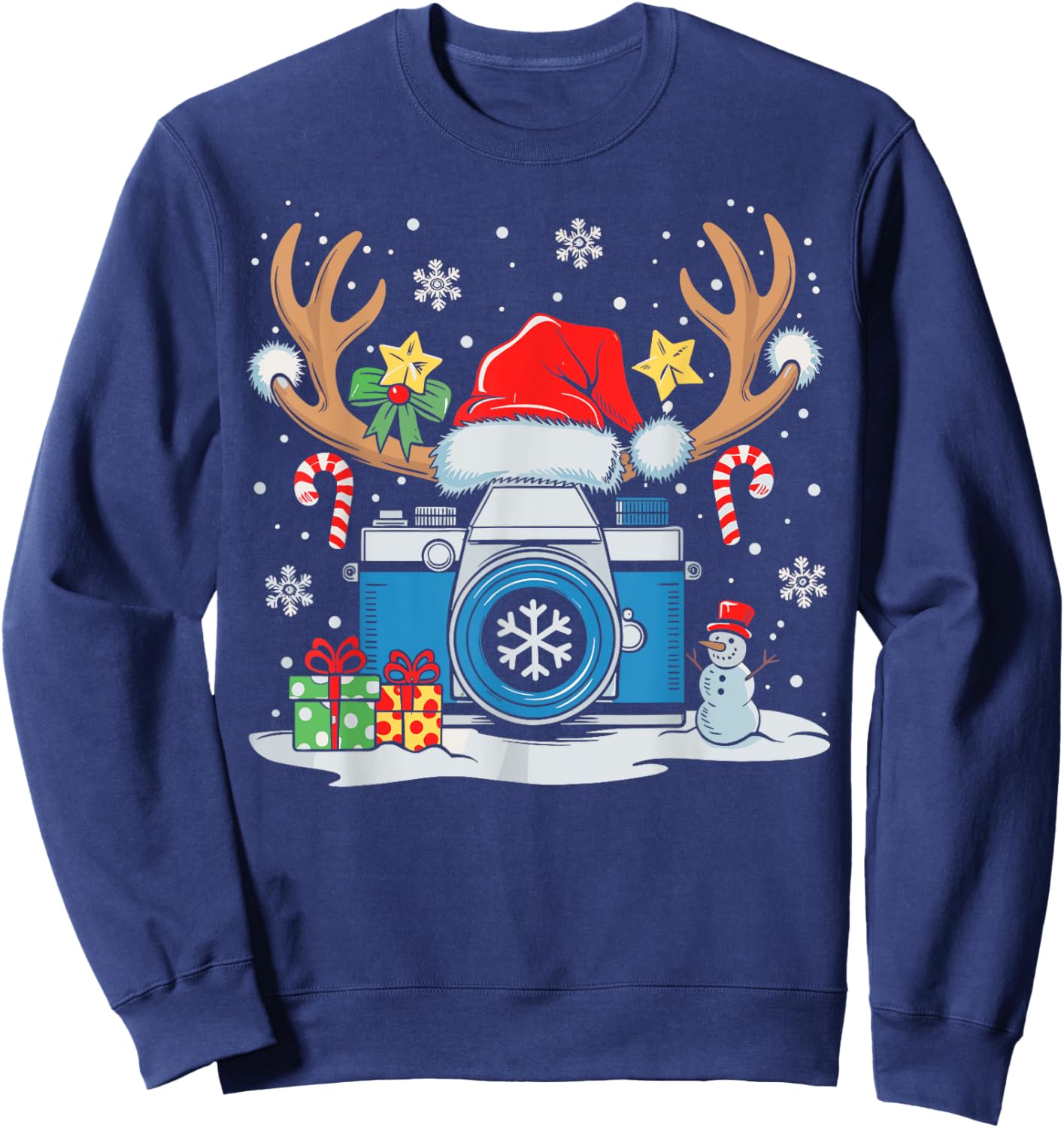 Xmas Photography Santa Hat Reindeer Photographer Christmas Sweatshirt - Sweatshirt | Navy