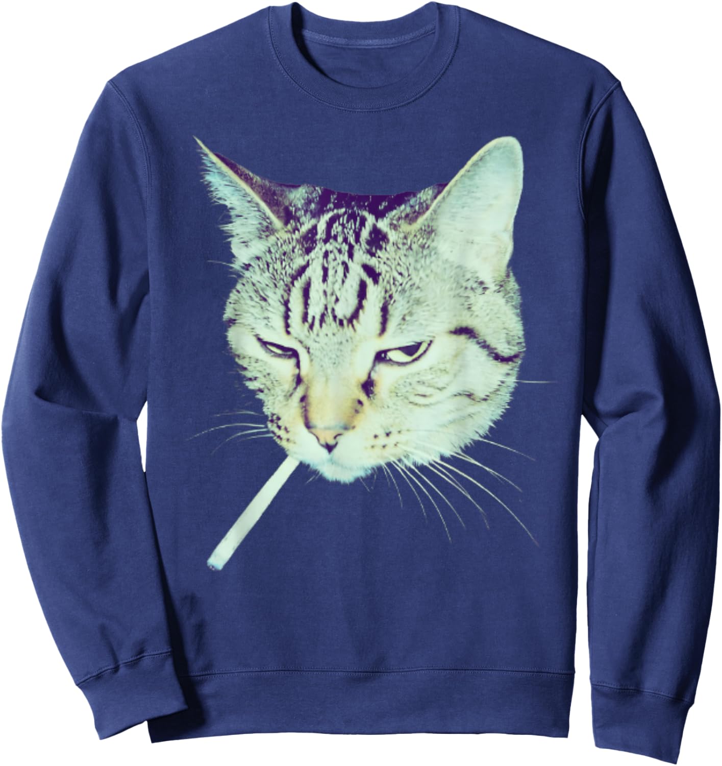 Retro Photo Cigarette Smoking Cat Funny Sweatshirt - Sweatshirt | Navy