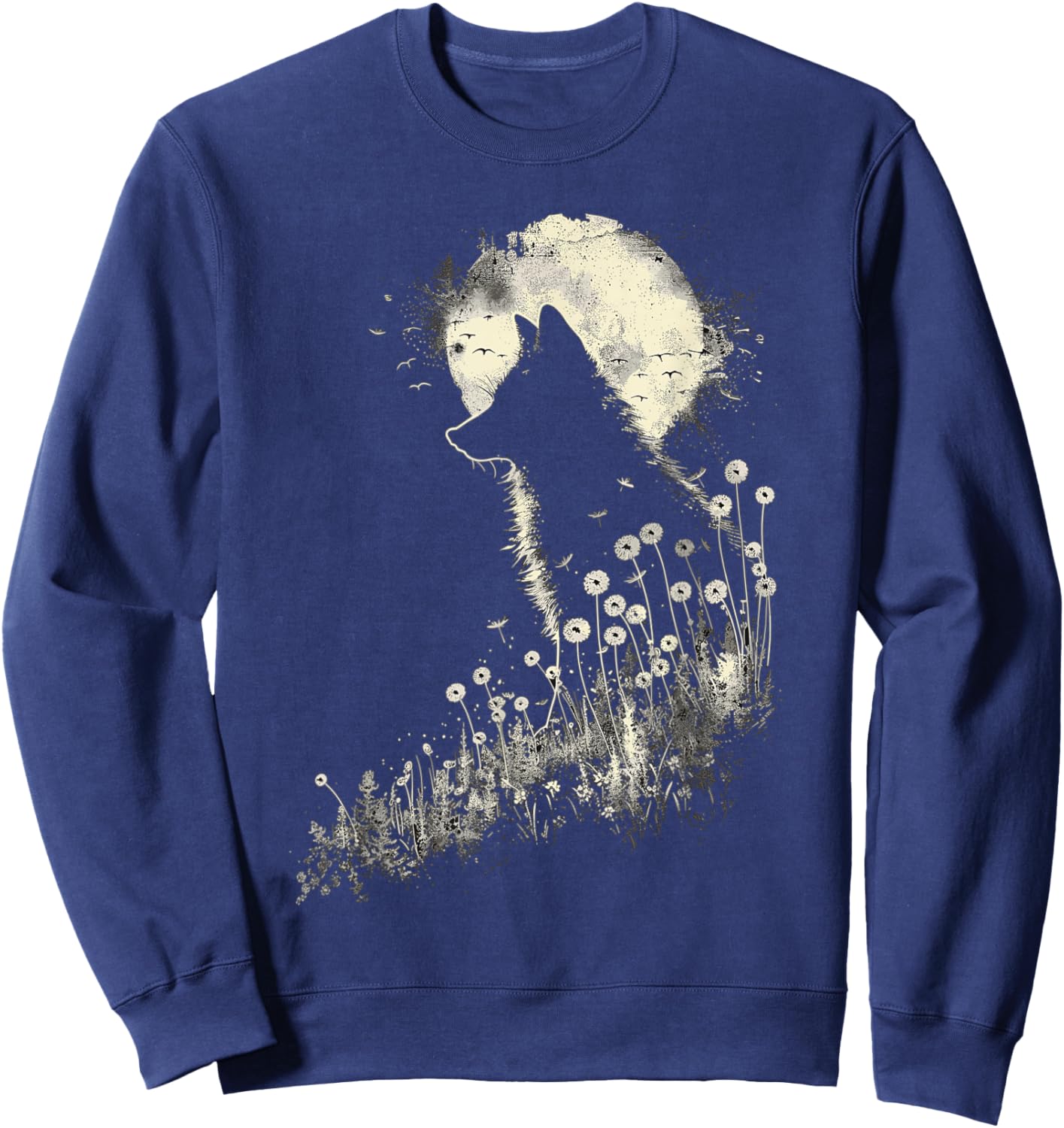 Fox Dandelion Wildlife Foxes Nature Art Sweatshirt - Sweatshirt | Navy