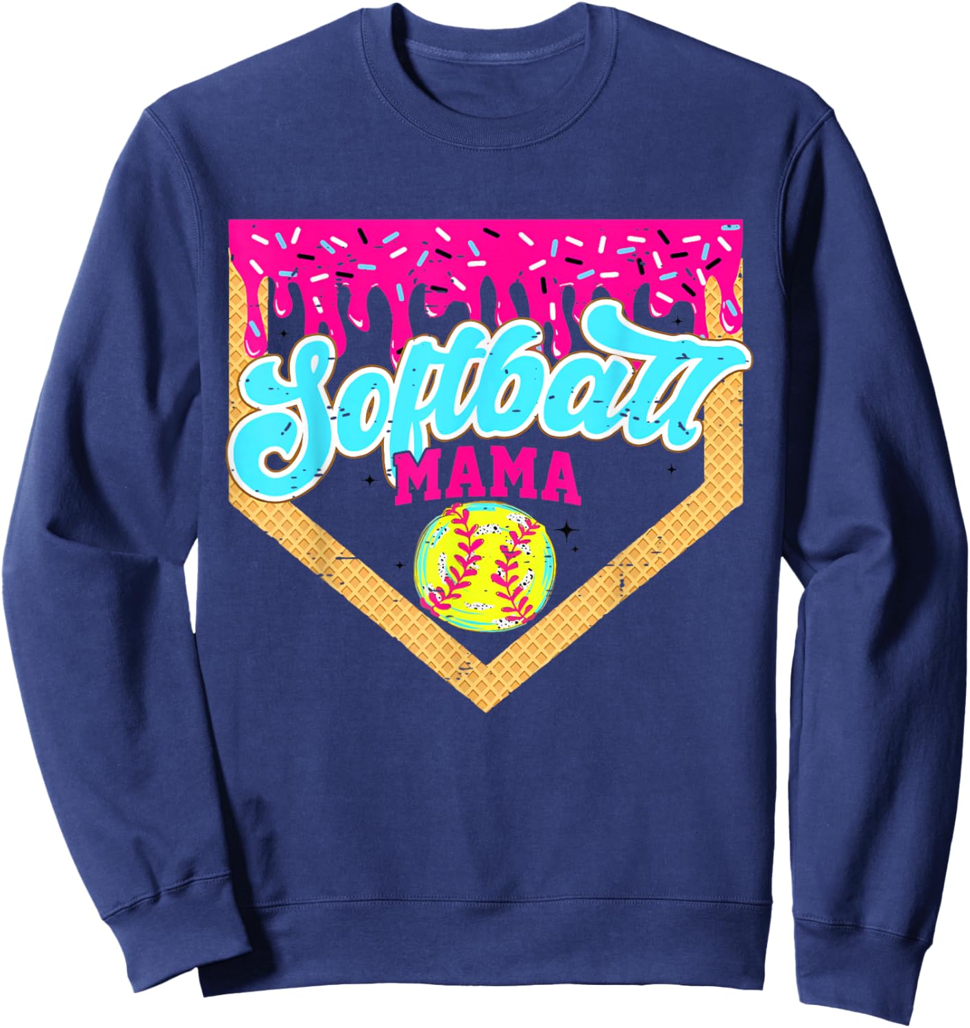 Softball Mama Drip Funny Game Day Softball Ice Cream Drip Sweatshirt - Sweatshirt | Navy