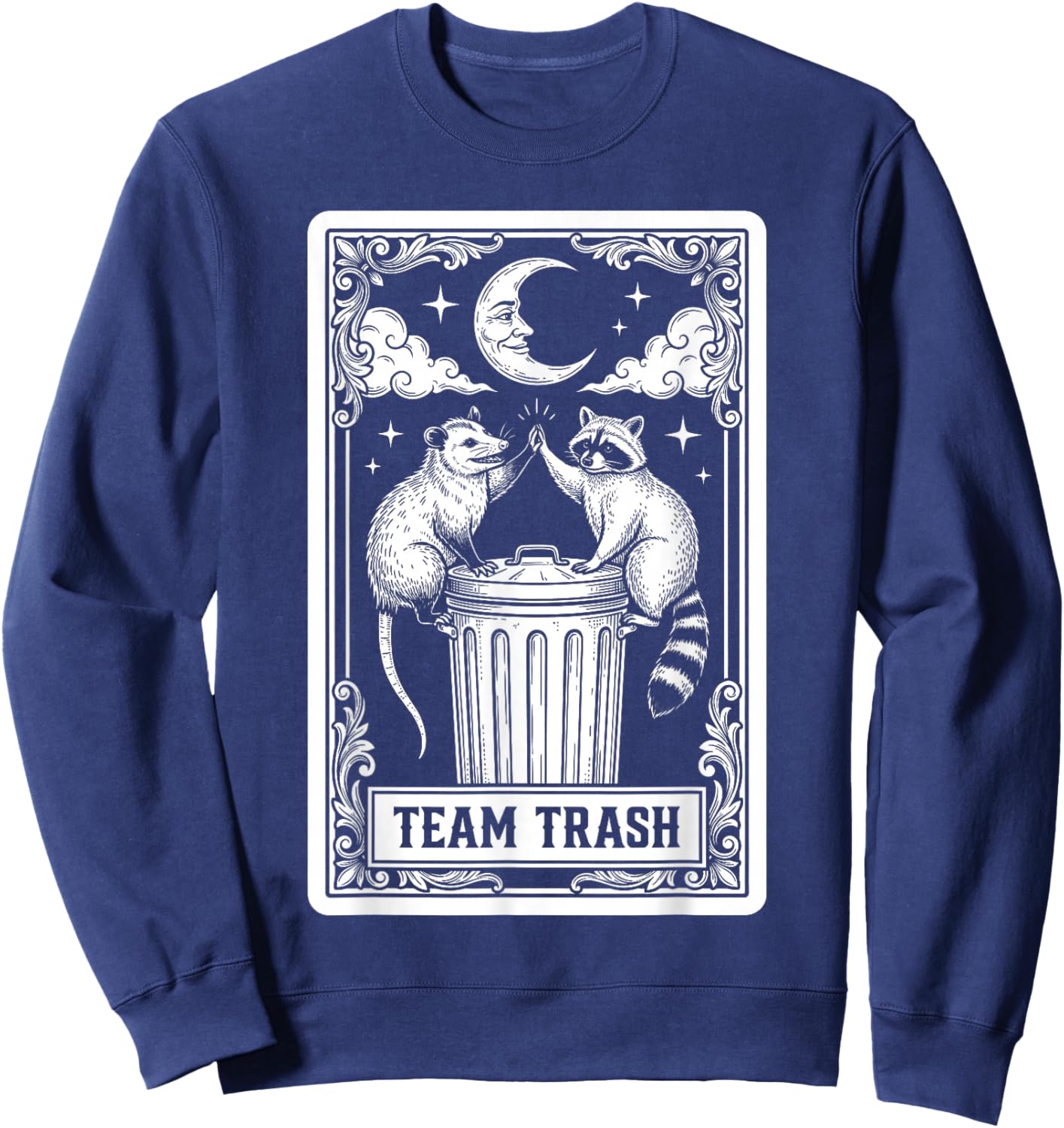 Tarot Card Vintage Team Trash Crescent Moon Opossum Raccoon Sweatshirt - Sweatshirt | Navy