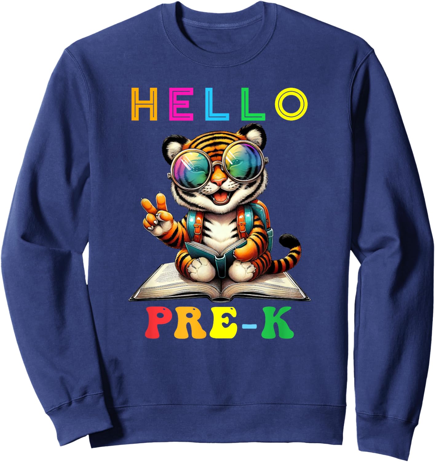Hello Pre K Tiger Lover Back to School Kids Boys Girls Sweatshirt - Sweatshirt | Navy